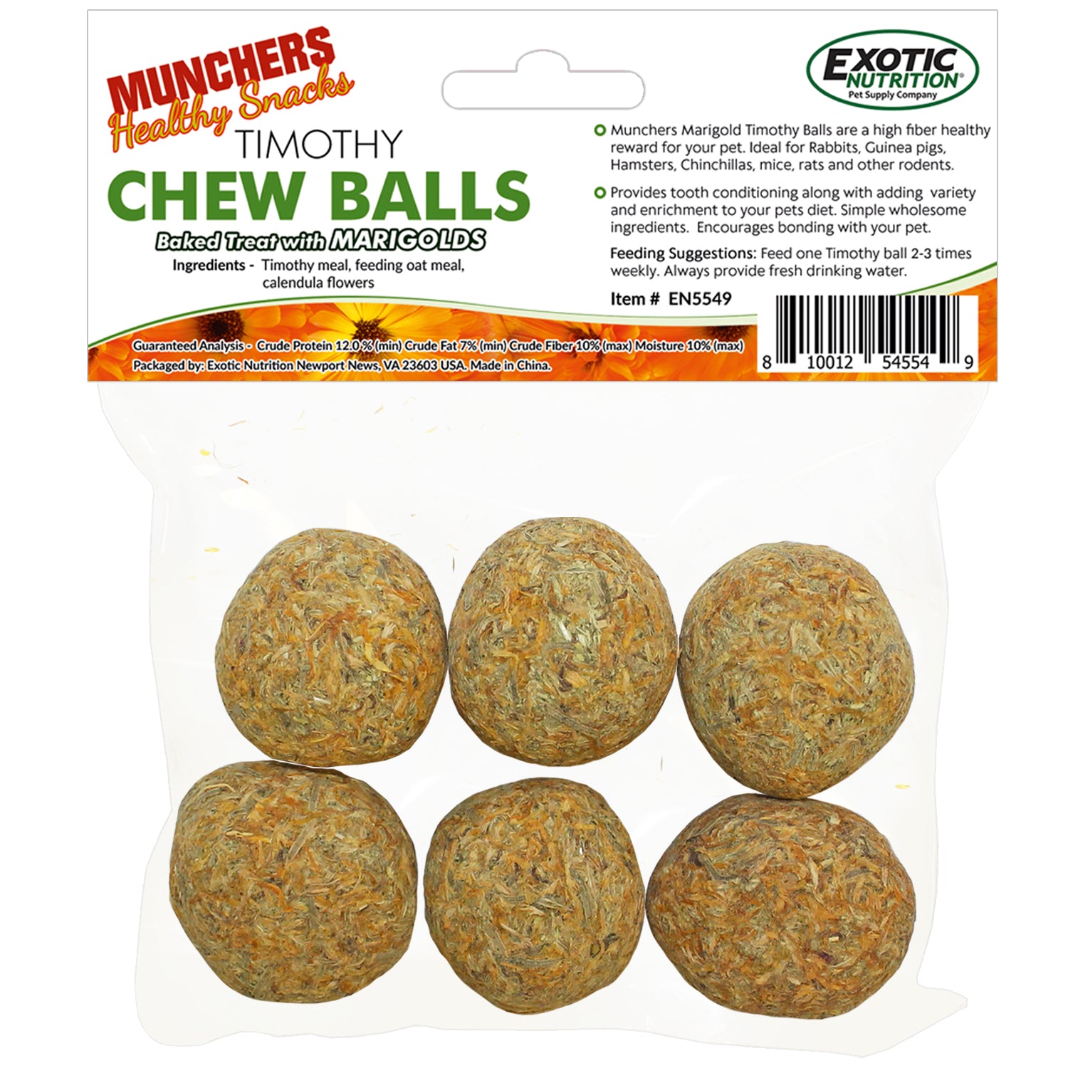 Munchers Marigold & Timothy Chew Balls for Small Pets - Natural Dental Treats for Rabbits, Guinea Pigs & Hamsters - Perfect for Cage Enrichment & Chewing Needs