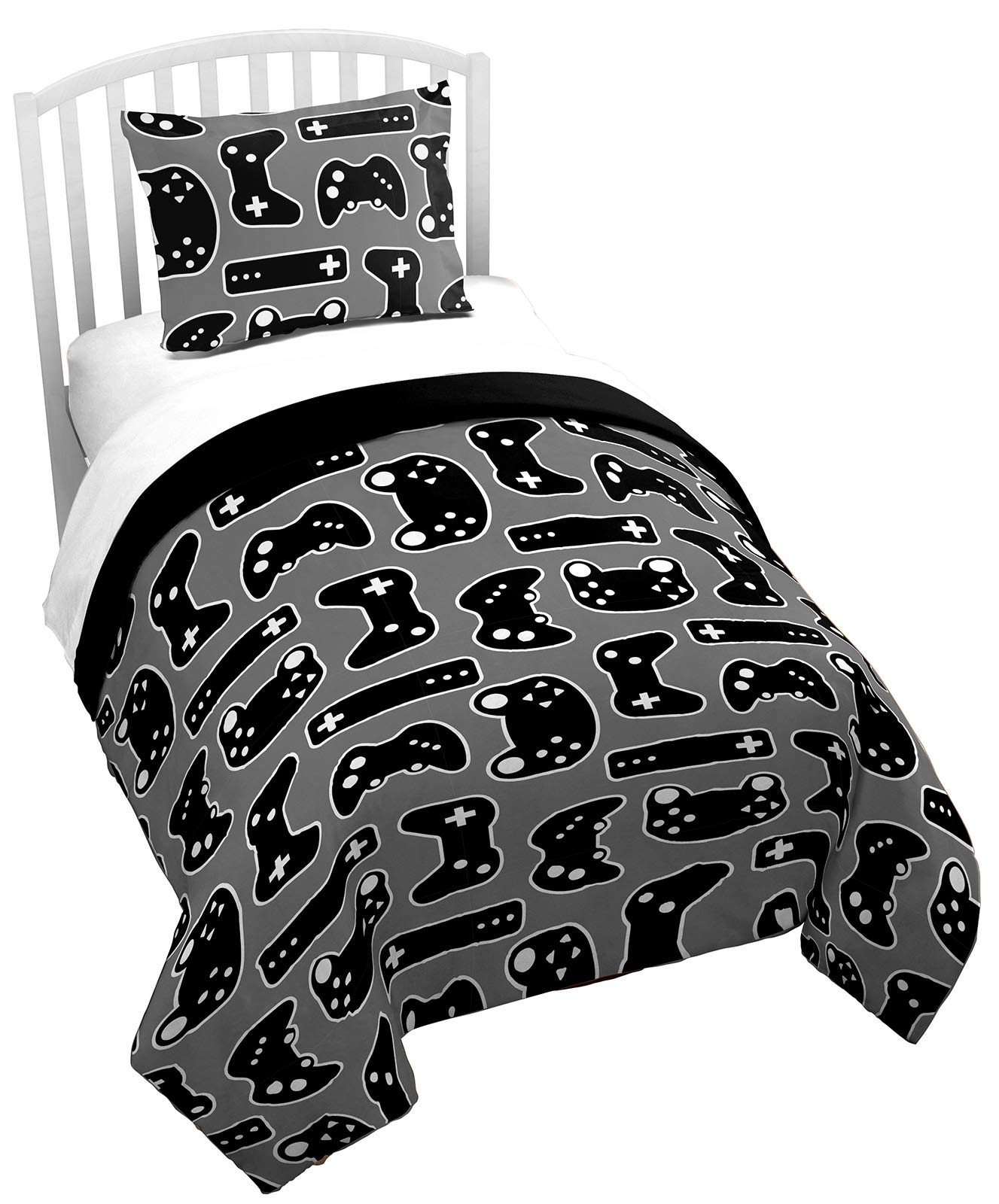 Jay Franco Trend Collector Game On Glow in The Dark Comforter & Sham Set - Super Soft Microfiber Kids Bedding with Video Game Controllers - Fade Resistant - Perfect for Gaming Themed Bedrooms & Sleepovers