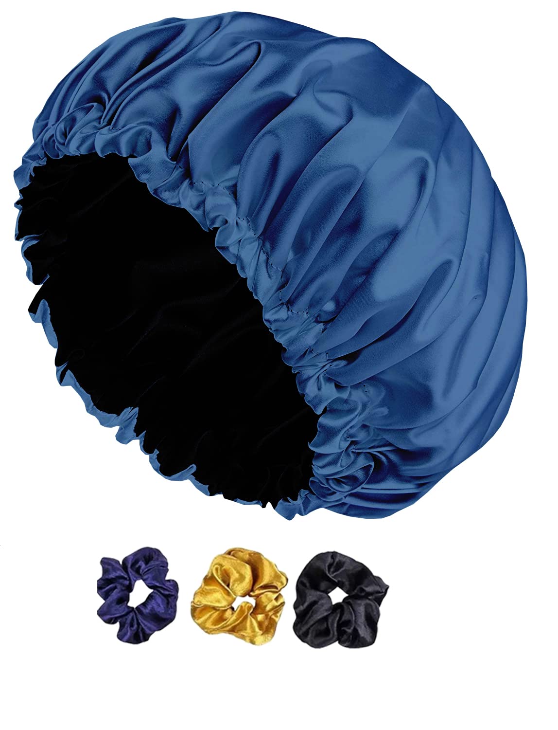 Avirons Silk & Satin Sleep Bonnet for Women - Adjustable Hair Cap with Free 3 Scrunchies | Soft Night Hair Protection for Curly, Natural & Damaged Hair | Perfect for Travel & Bedtime (Purple)