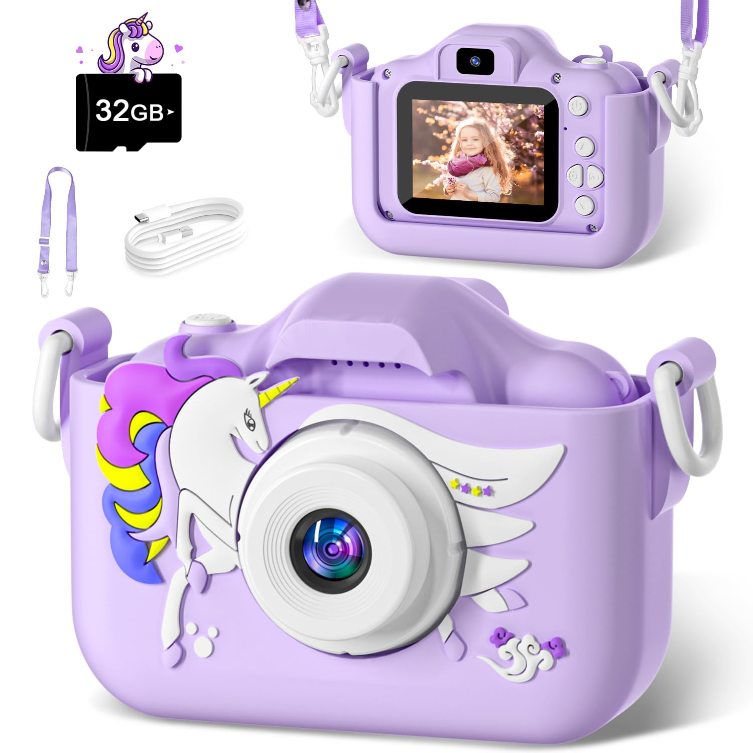CIMELR Kids Digital Camera for Girls & Boys Ages 3-12 - 1080P HD Children's Camera with 32GB TF Card - Perfect Christmas Birthday Gift (Purple) | Outdoor Travel, Party & Learning Photography Toy