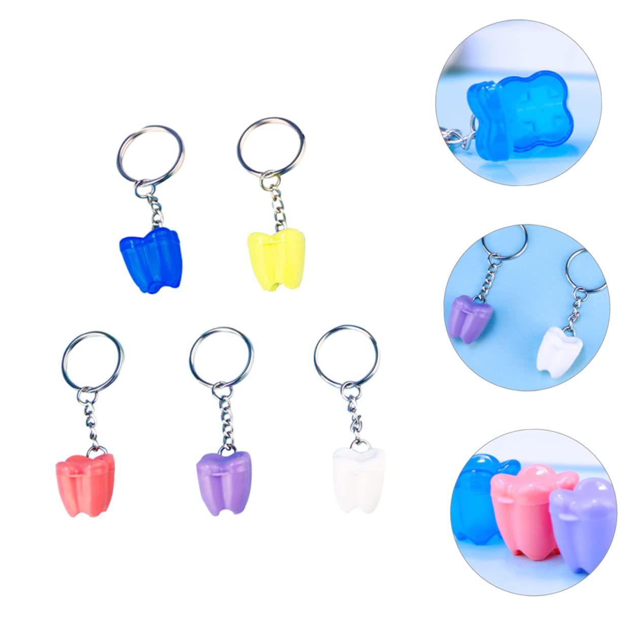 COOLHIYA 5-Pack Plastic Tooth Keychain Holder - Hanging Bag Keyring Case for Teeth Storage | Perfect for Dentist Visits, Travel & Kids Tooth Fairy Gifts