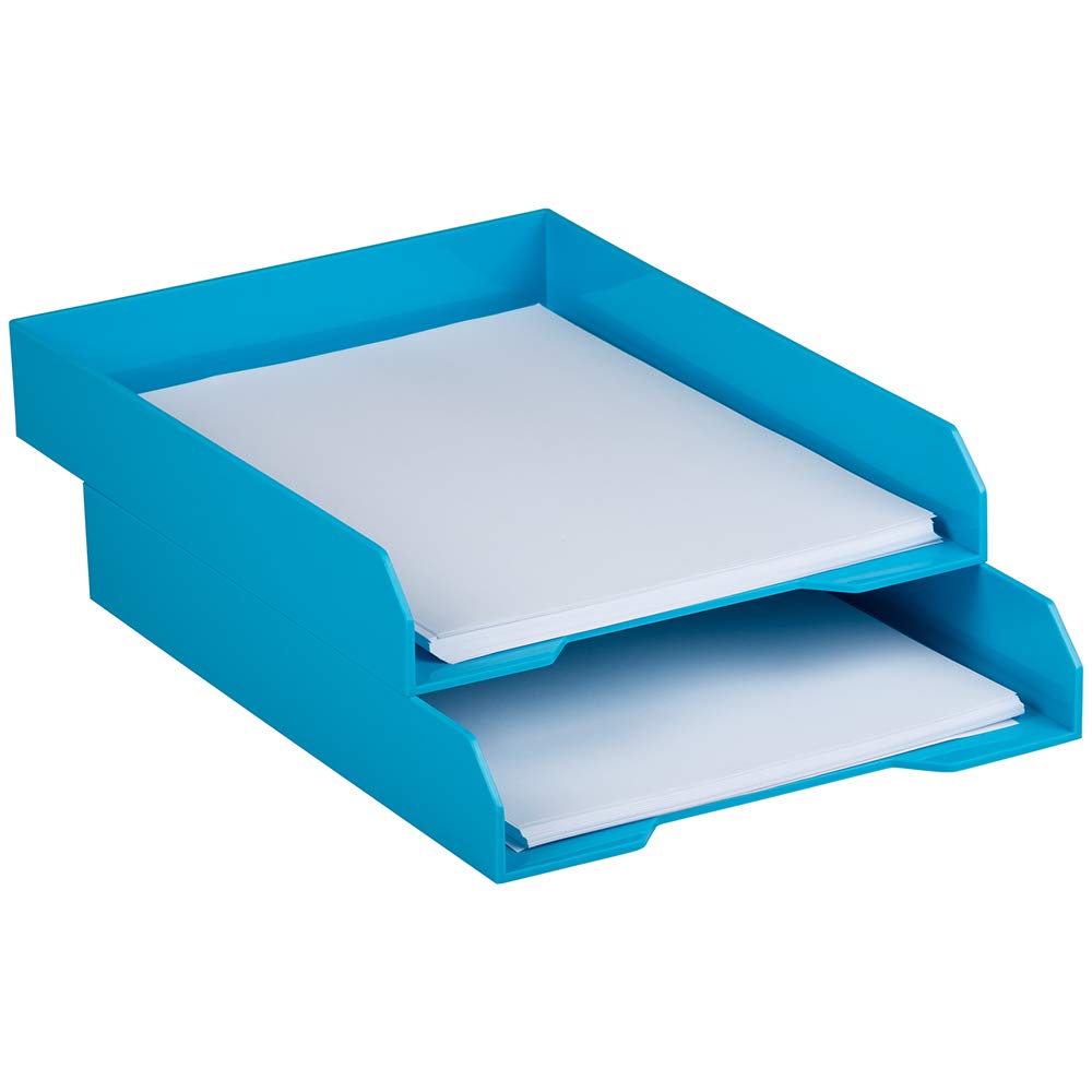 JAM PAPER Stackable Paper Trays - Blue - Desktop Document Organizer for Letters & Files - Office Supplies for Desk Organization - Sold Individually - Perfect for Home Office, School, and Workplace Use