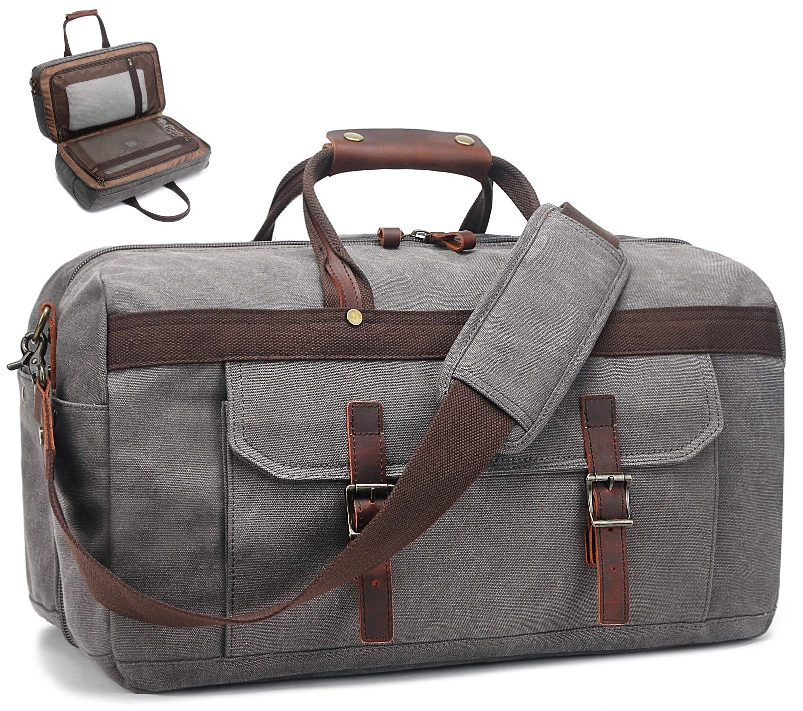 Men's Waterproof Leather Canvas Duffle Bag - Travel & Weekender for Gym & Overnight