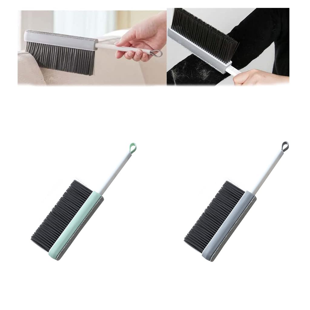 Double-Sided Multi-Purpose Cleaning Brush - Retractable Anti-Static Dust Remover & Lint Brush for Clothes, Sofa, Bed, Furniture & Car - Reaches Narrow Gaps (Green & Gray) - Perfect for Home Cleaning, Pet Hair Removal & Car Detailing