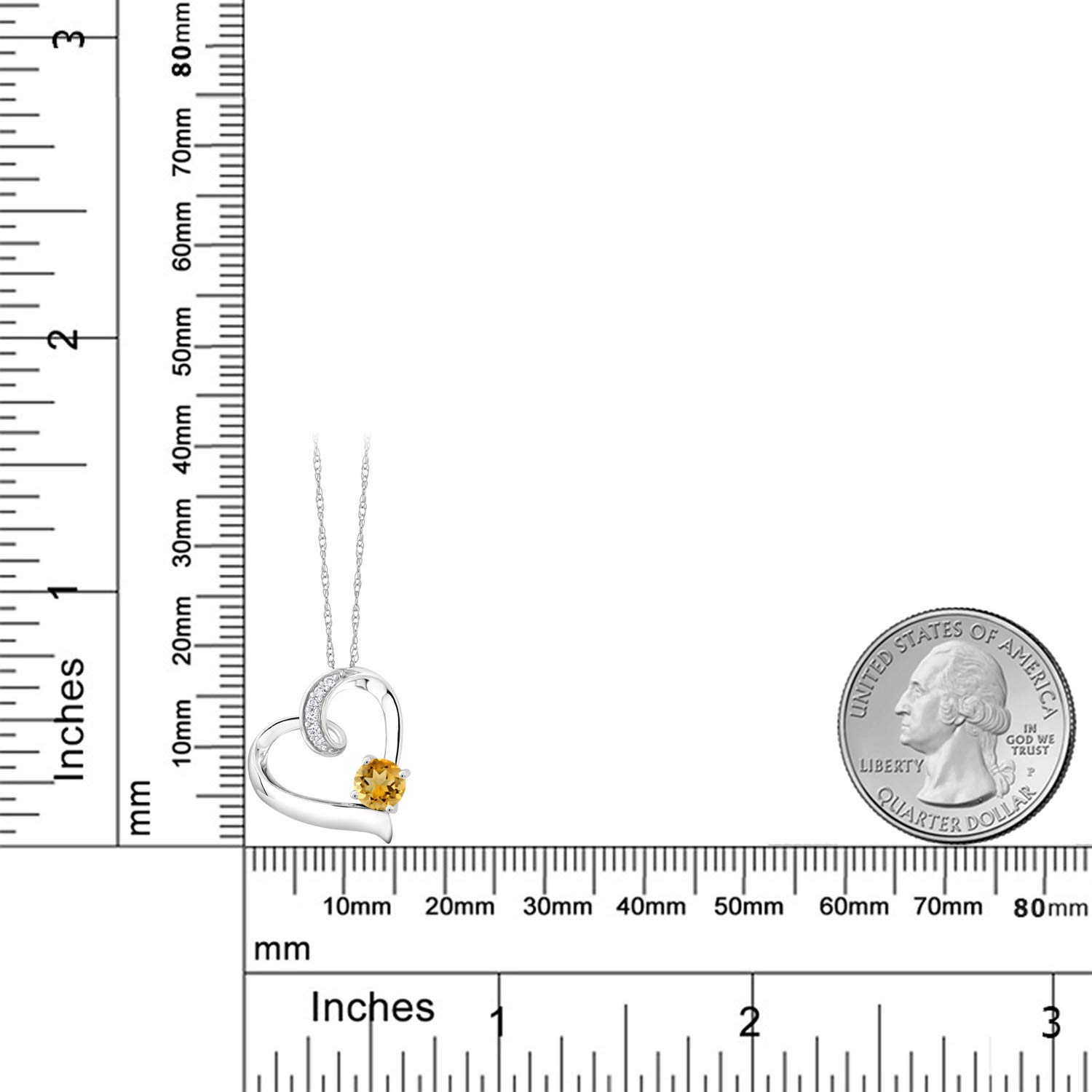 10K White Gold 5MM Round Birthstone & Lab-Grown Diamond Heart Pendant Necklace for Women | 18