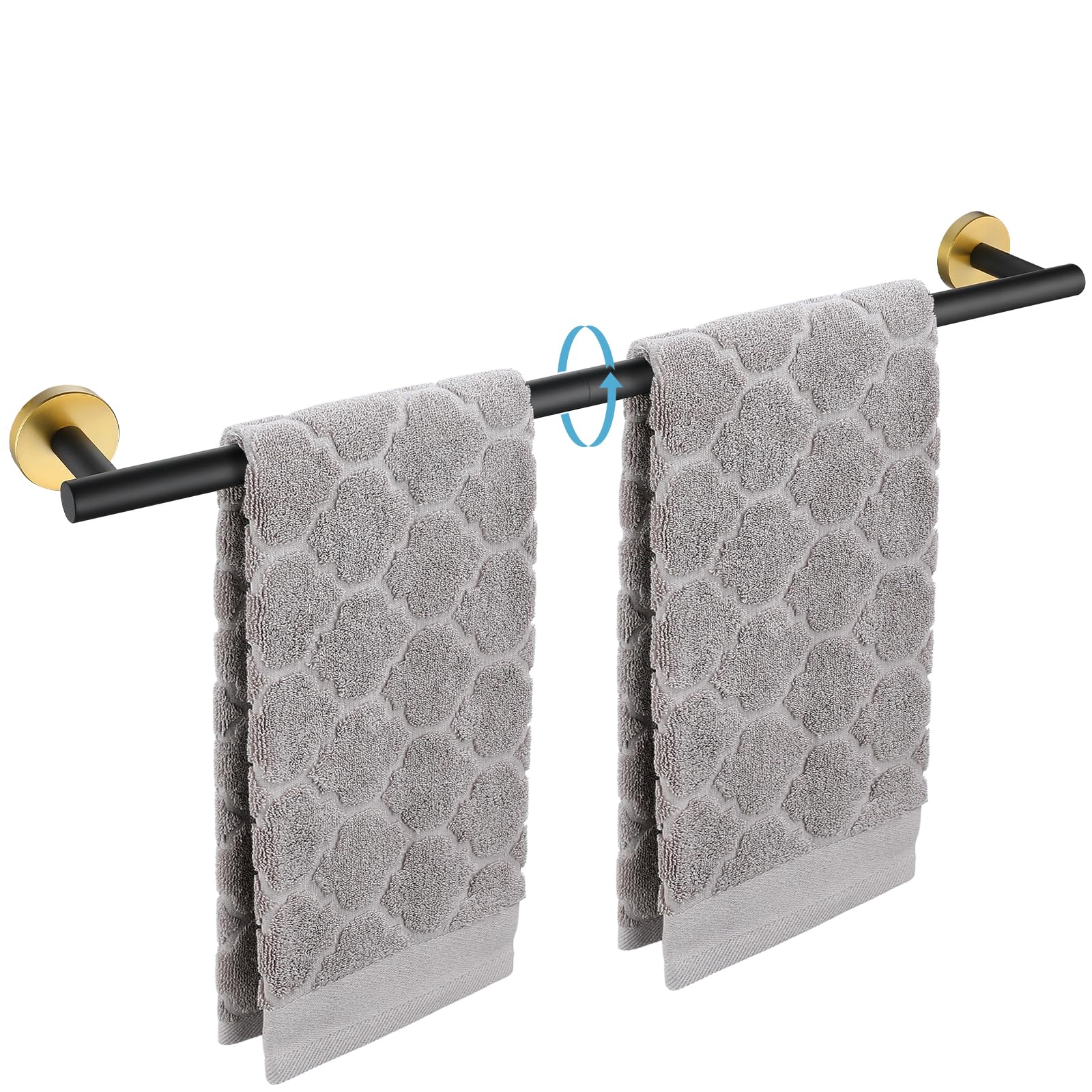 23.6 Inch Stainless Steel Bath Towel Rack - Matte Black & Gold Wall Mounted Round Towel Holder for Bathroom, Kitchen & Spa | Durable & Stylish Home Decor