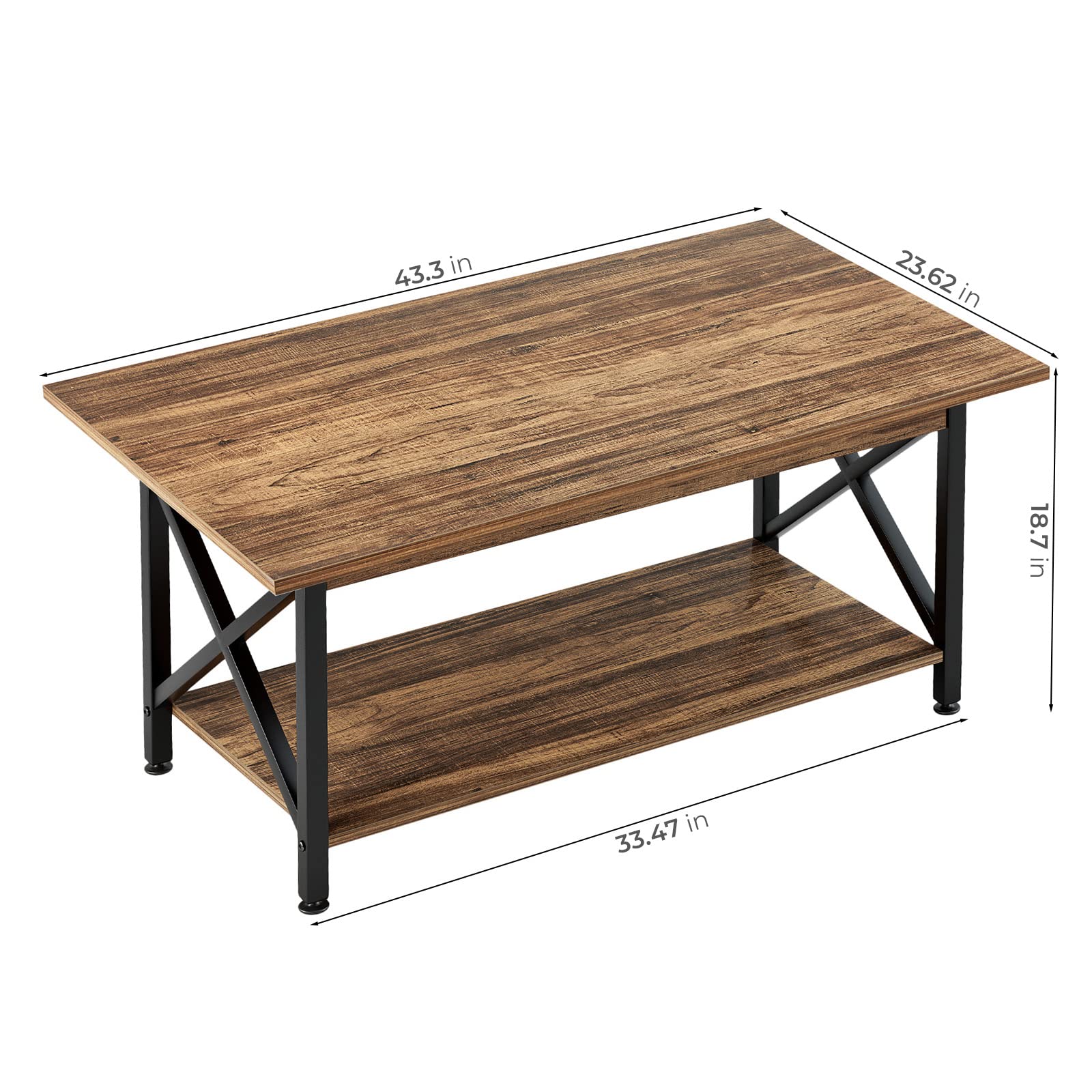 GreenForest 43.3 x 23.6 Inch Large Rustic Farmhouse Coffee Table with Storage Shelf & TV Stand - Holds 65 Inch TVs, Entertainment Center with 6 Storage Cabinets for Living Room (Walnut Finish) - Perfect for Family Gatherings & Movie Nights