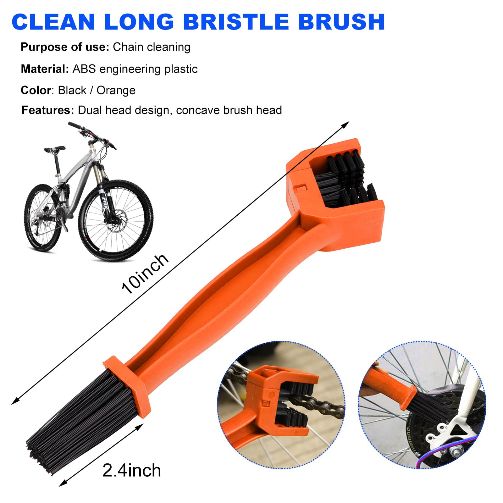 Universal Bike & Motorcycle Chain Cleaner Brush - 3-Side Scrubber for Bicycle & Motorcycle Maintenance (Orange)