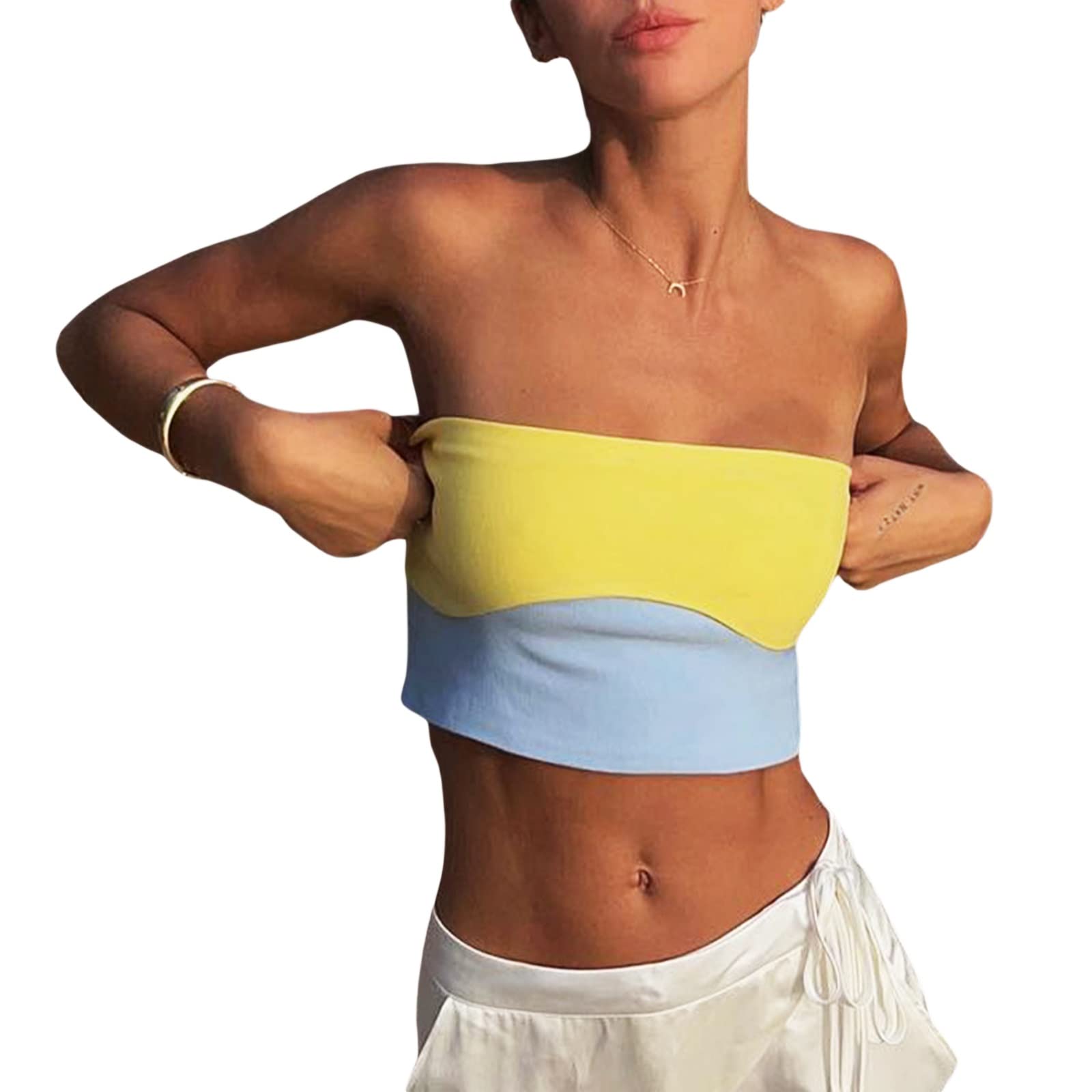 Juakoso Y2K Sleeveless Tube Top - Off Shoulder Strapless Satin Bandage Tank Top with Knitted Backless Design | Perfect for Party Wear, Night Out, and Summer Fashion