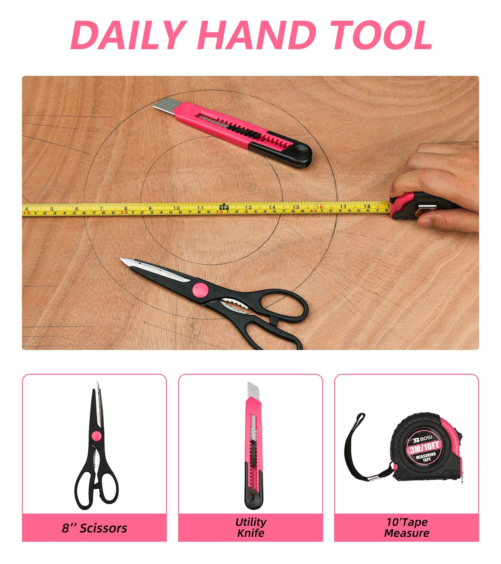 40-Piece Pink Tool Set for Home Repairs - 40 PCS Hand Tool Kit with Durable Plastic Toolbox Storage Case (Pink) - Perfect for DIY Projects, Household Maintenance & Gift Giving