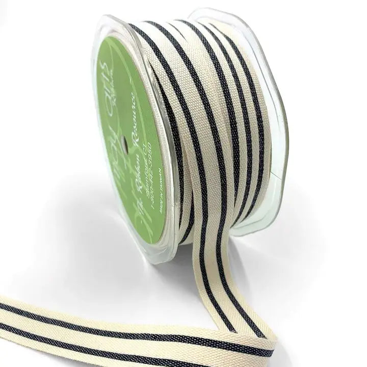5/8 Inch Woven Cotton Black Double Striped Ribbon - Perfect for Gift Wrapping, DIY Crafts, and Hair Accessories