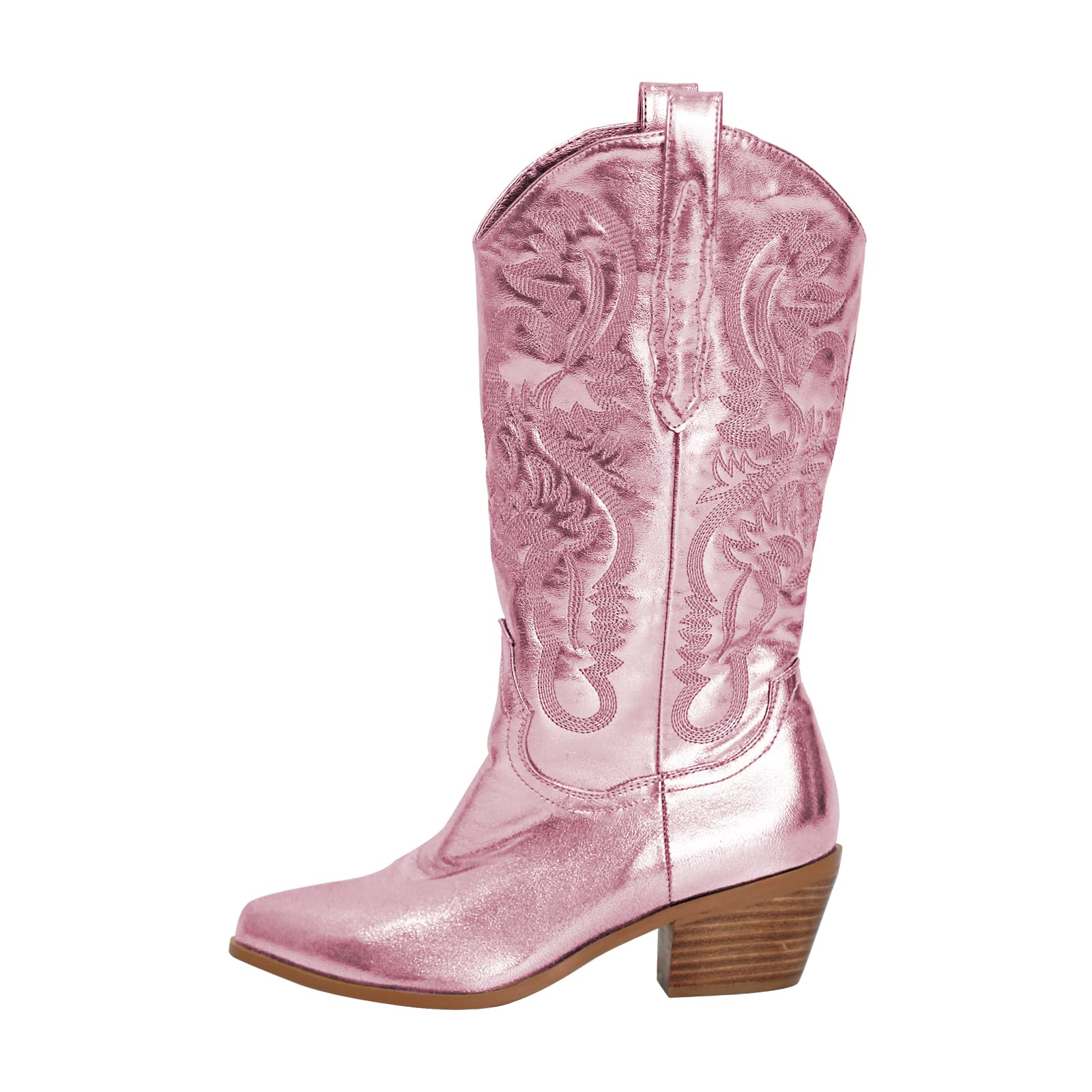 Richealnini Women's Embroidered Cowboy Boots - Western Pull-On Mid Calf Booties for Country Style, Rodeo & Fashion Outfits