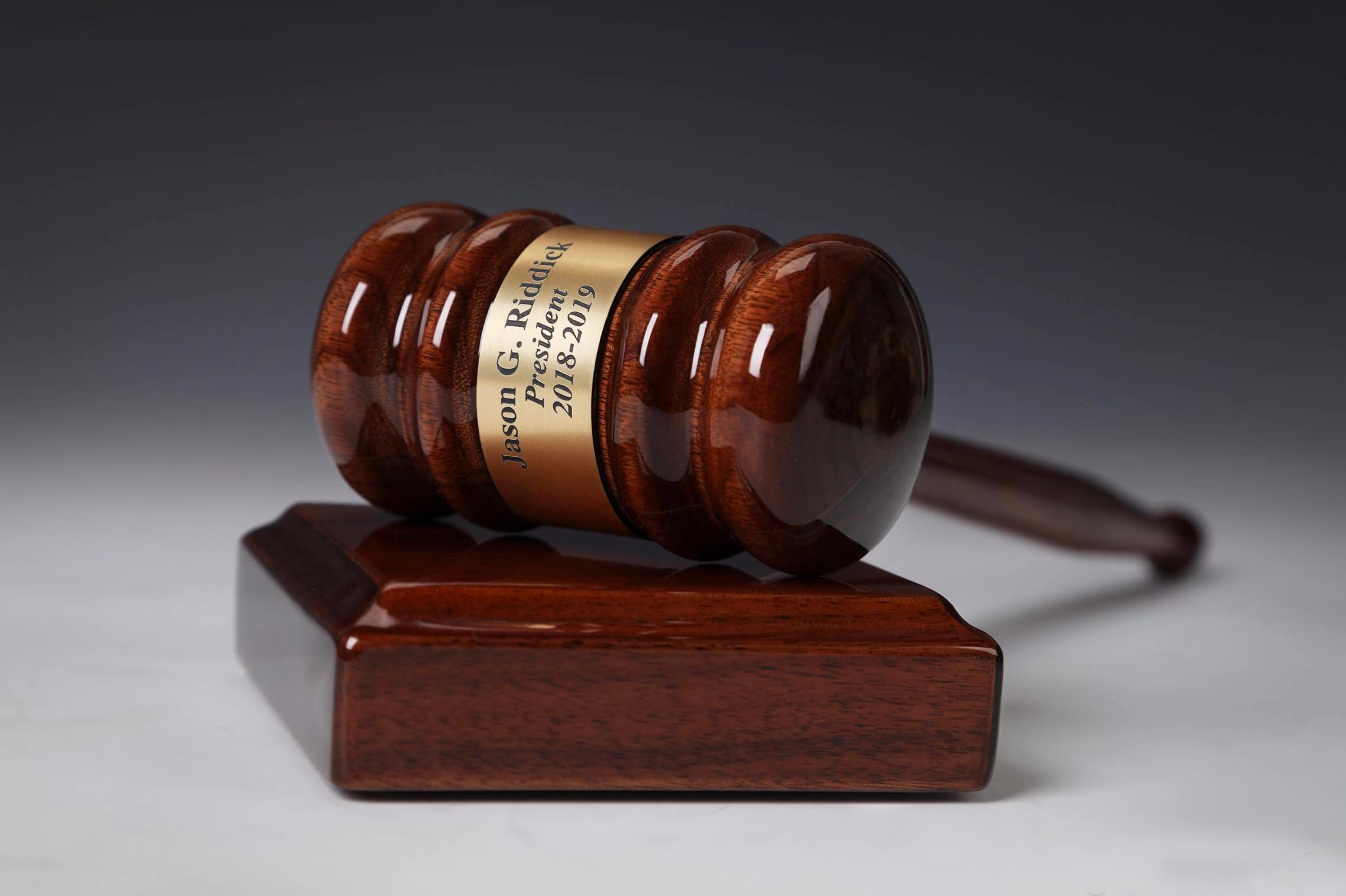 Personalized Engraved Gavel Set - Solid Walnut & Pianowood Gift Box with 10