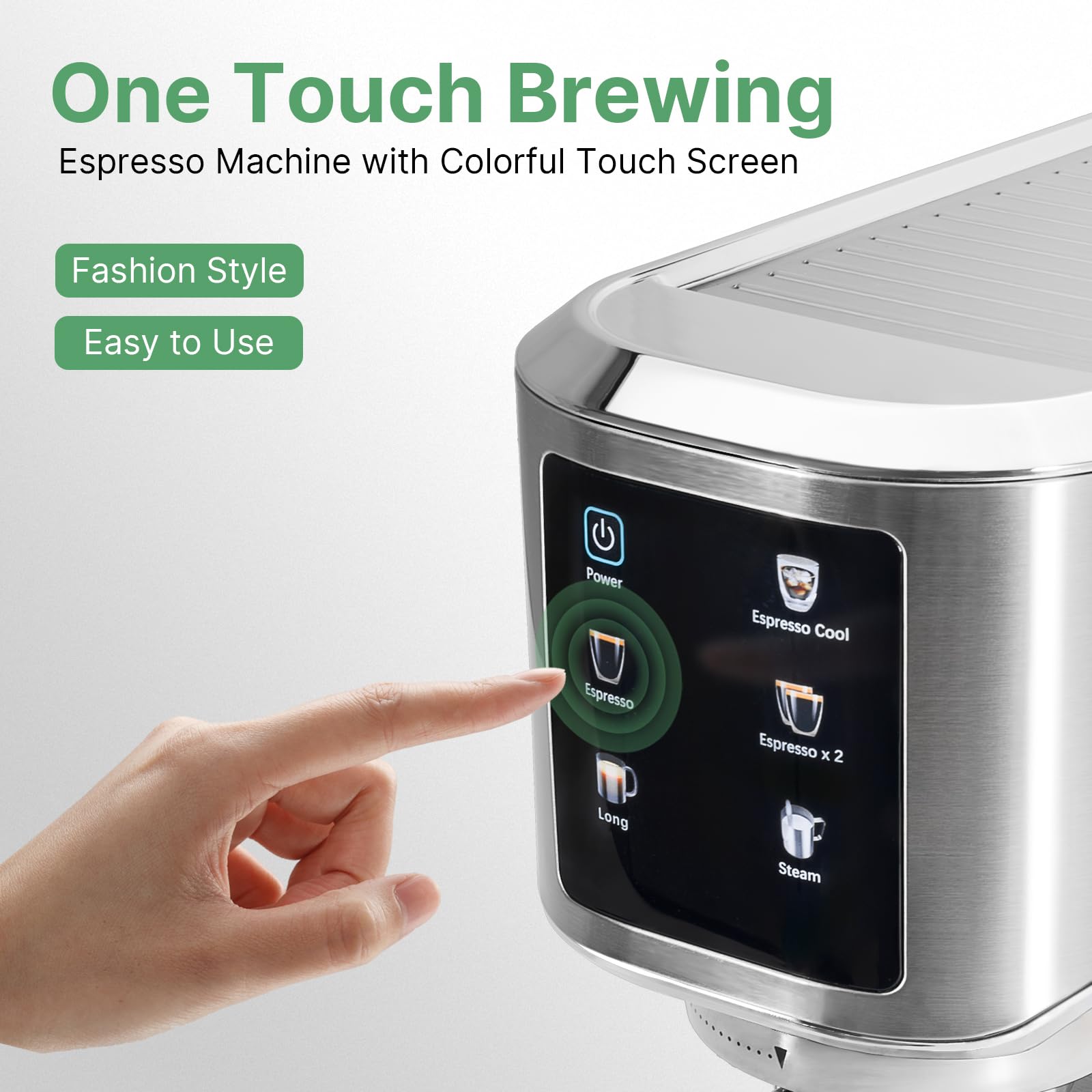 20 Bar Professional Espresso Machine with Touch Screen & Milk Frother - Stainless Steel Coffee Maker for Cold Brew, Long Coffee, Cappuccino, Latte - Perfect for Home Baristas & Coffee Shops
