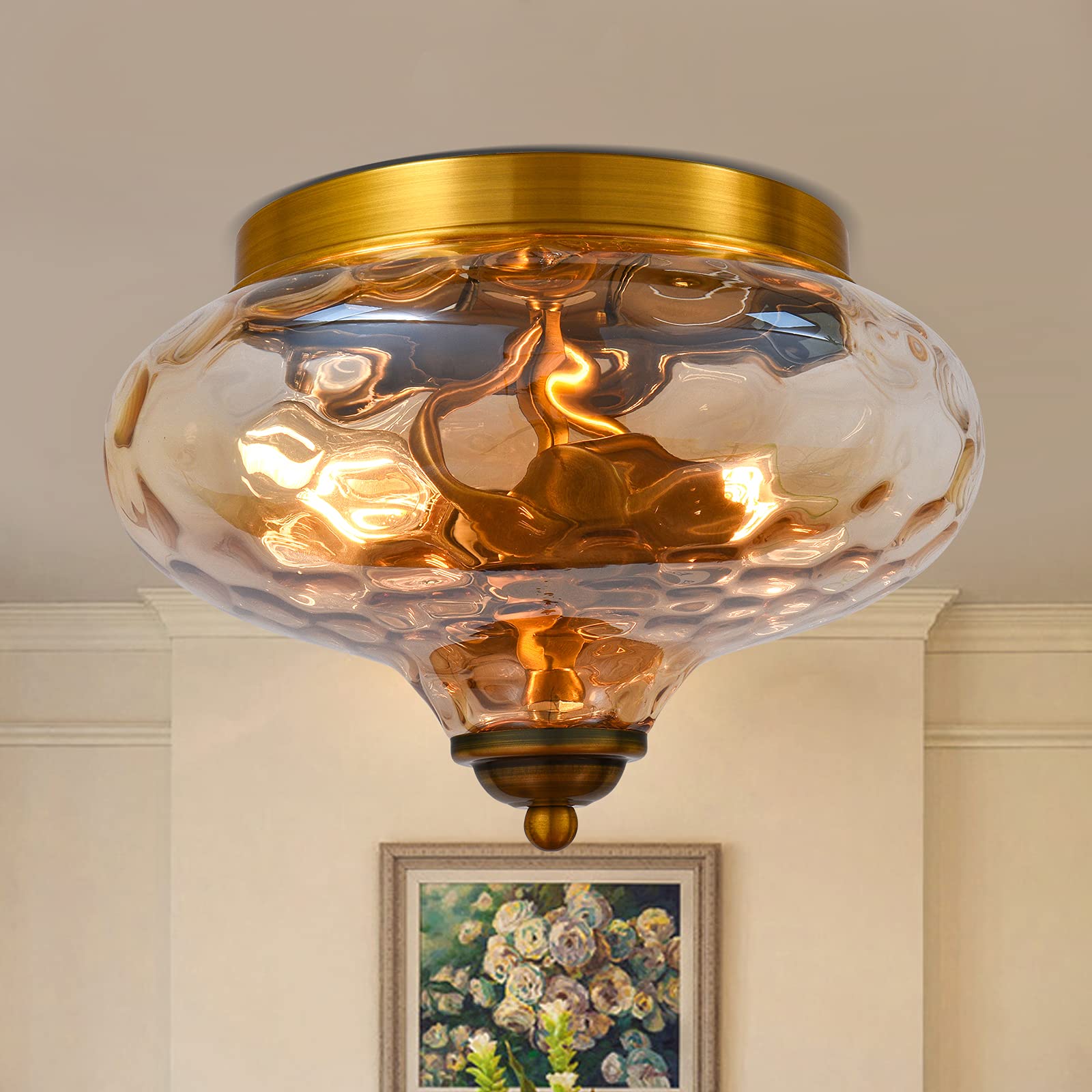 EDISLIVE Modern 2-Light Hammered Glass Flush Mount Ceiling Light Fixture 10.2