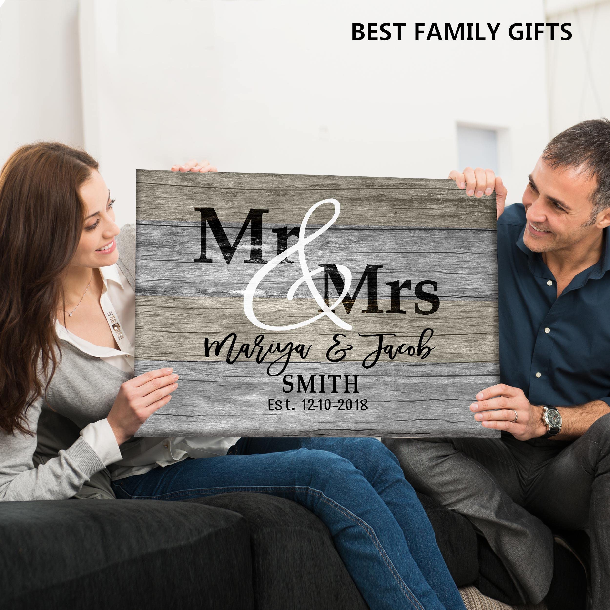 Personalized Mr & Mrs Canvas - Custom Couple Home Decor for Anniversary, Valentine's Day & Wedding - 32x48 Inch Customized Gift with Special Date - Perfect for Bedroom, Living Room & Romantic Gifts