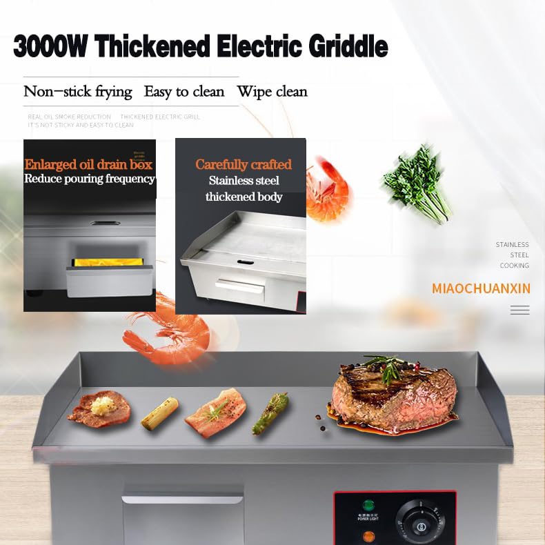**Commercial Electric Griddle with Non-Stick Iron Plate - Adjustable Temperature Stainless Steel Teppanyaki Grill for Countertop - Perfect for Restaurants, Food Trucks & Home Cooking**