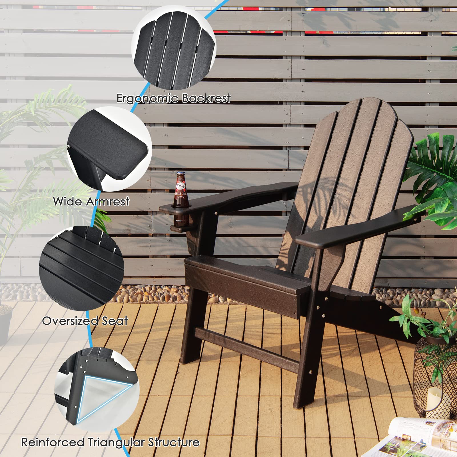 Giantex Set of 2 HDPE Weather-Resistant Adirondack Chairs – Outdoor Fire Pit Seating for Campfire, Deck, Garden, Yard, Porch & Lawn – Durable Composite Patio Furniture for Relaxing & Entertaining