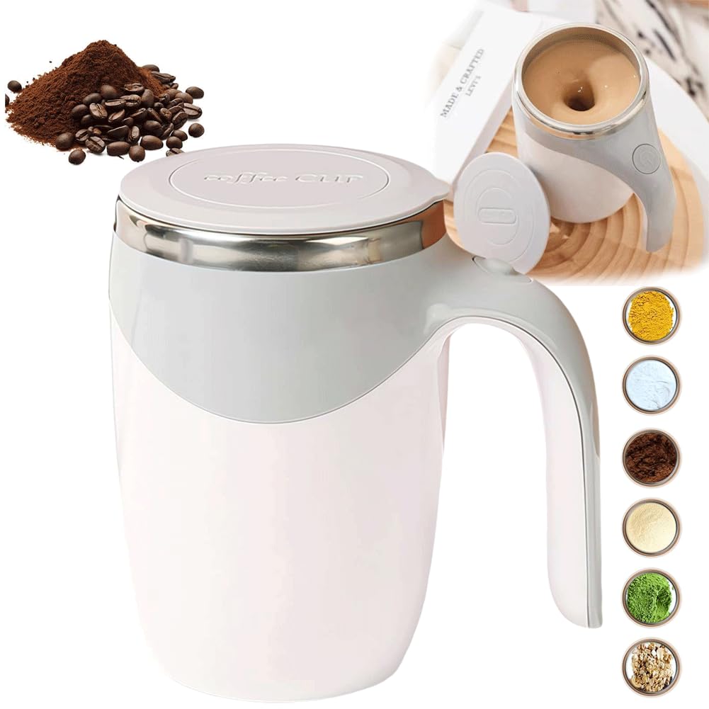 Rechargeable Automatic Magnetic Stirring Coffee Mug with Lid - Self Stirring Travel Mug for Coffee, Tea & Hot Chocolate - Perfect for Office, Home & Outdoor Use