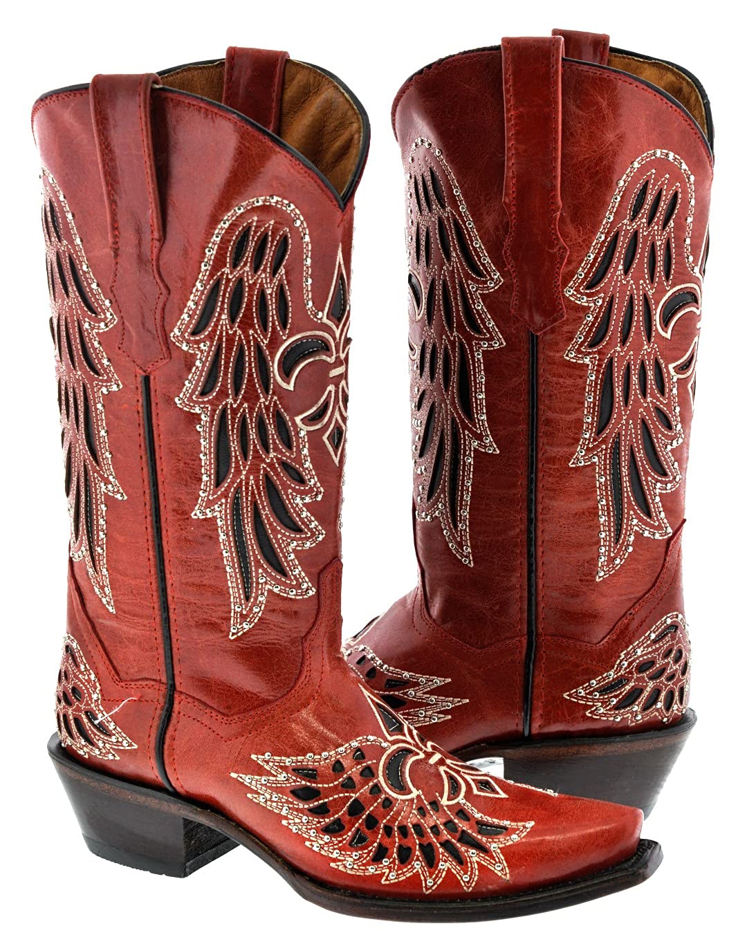 Women's Alaliz Red Western Cowboy Boots - Fleur de Lis Snip Toe Design for Country Dancing, Rodeo & Fashion Outfits