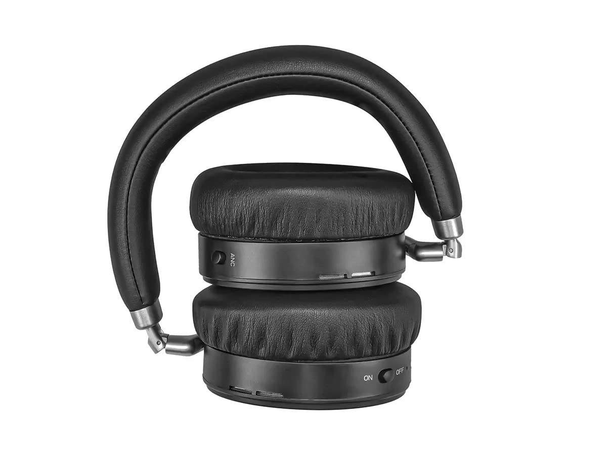MonoPrice Bluetooth Headphones with Active Noise Cancelling - 20H Playback/Talk Time, AAC/SBC/aptX Audio - Wireless Over-Ear Headphones for Travel, Work & Gym (Black)