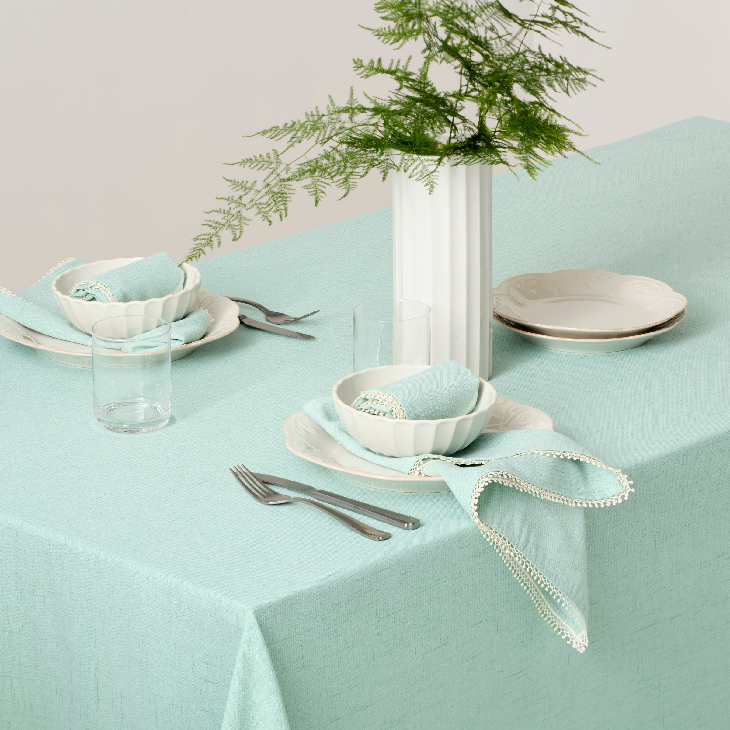 Elegant French Perle Ice Blue Tablecloth – Premium Linen Dining Table Cover for Weddings, Parties & Home Decor