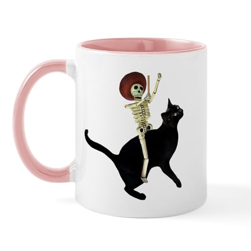 White/Pink Inside - Skeleton On Cat Mug