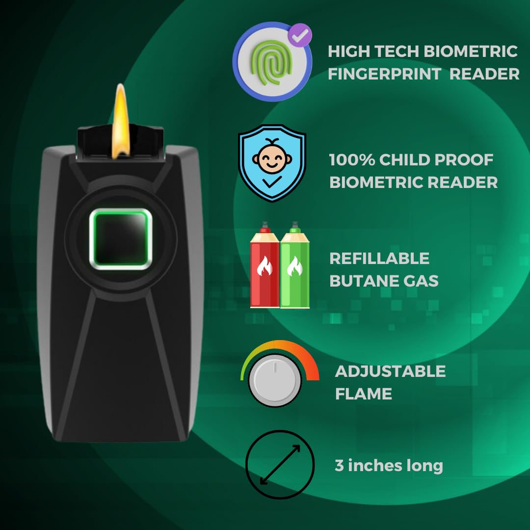 GEI Black Biometric Fingerprint Pocket Lighter - 1 Pack, Windproof & Refillable - Perfect for Camping, Hiking, and Outdoor Adventures