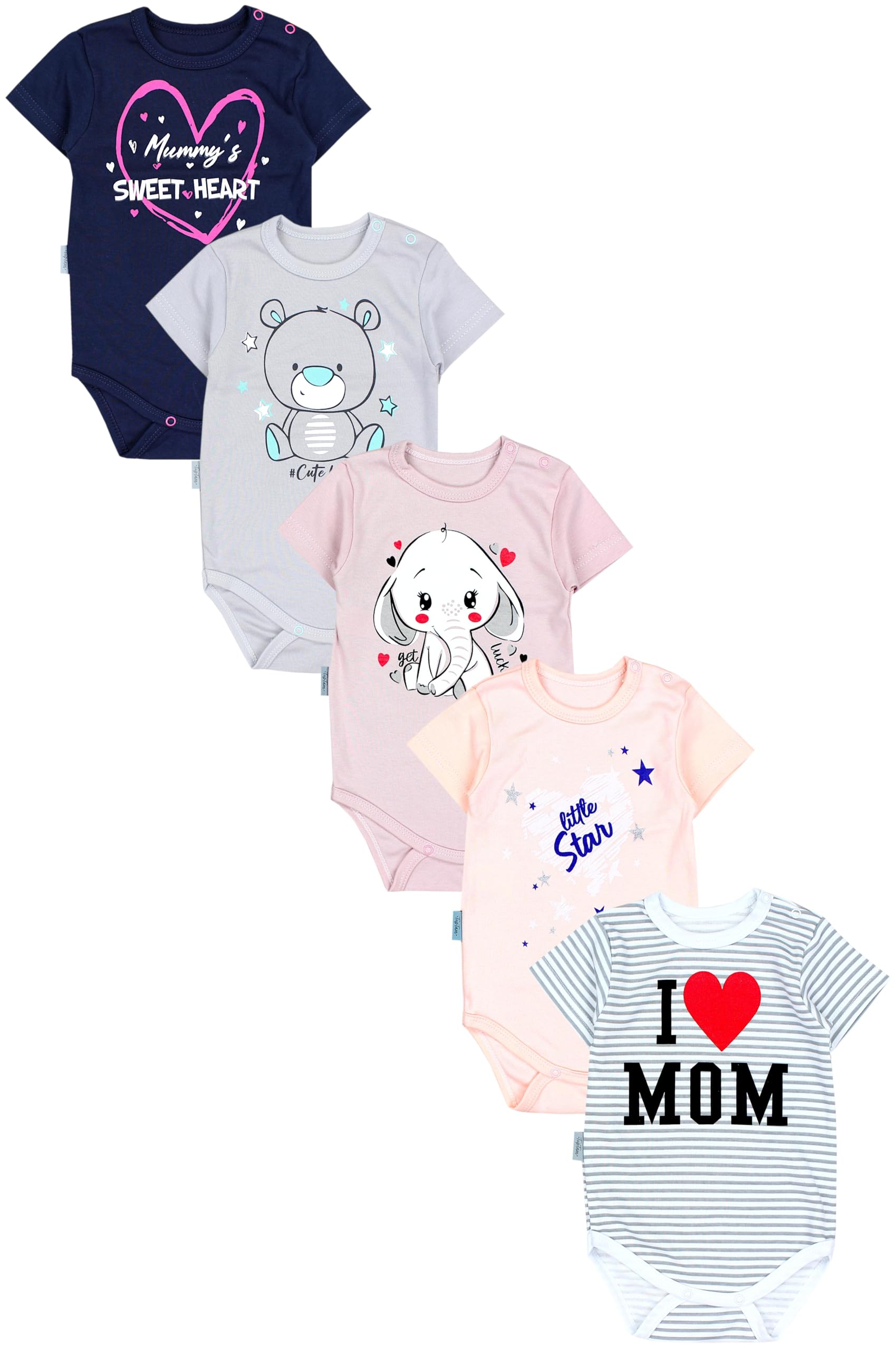 TupTam 5-Pack Baby Short Sleeve Bodysuits - Soft Cotton Onesies with Cute Prints for Boys & Girls | Perfect for Newborns, Infants & Toddlers (0-24 Months) | Great for Daily Wear, Playtime & Photo Shoots