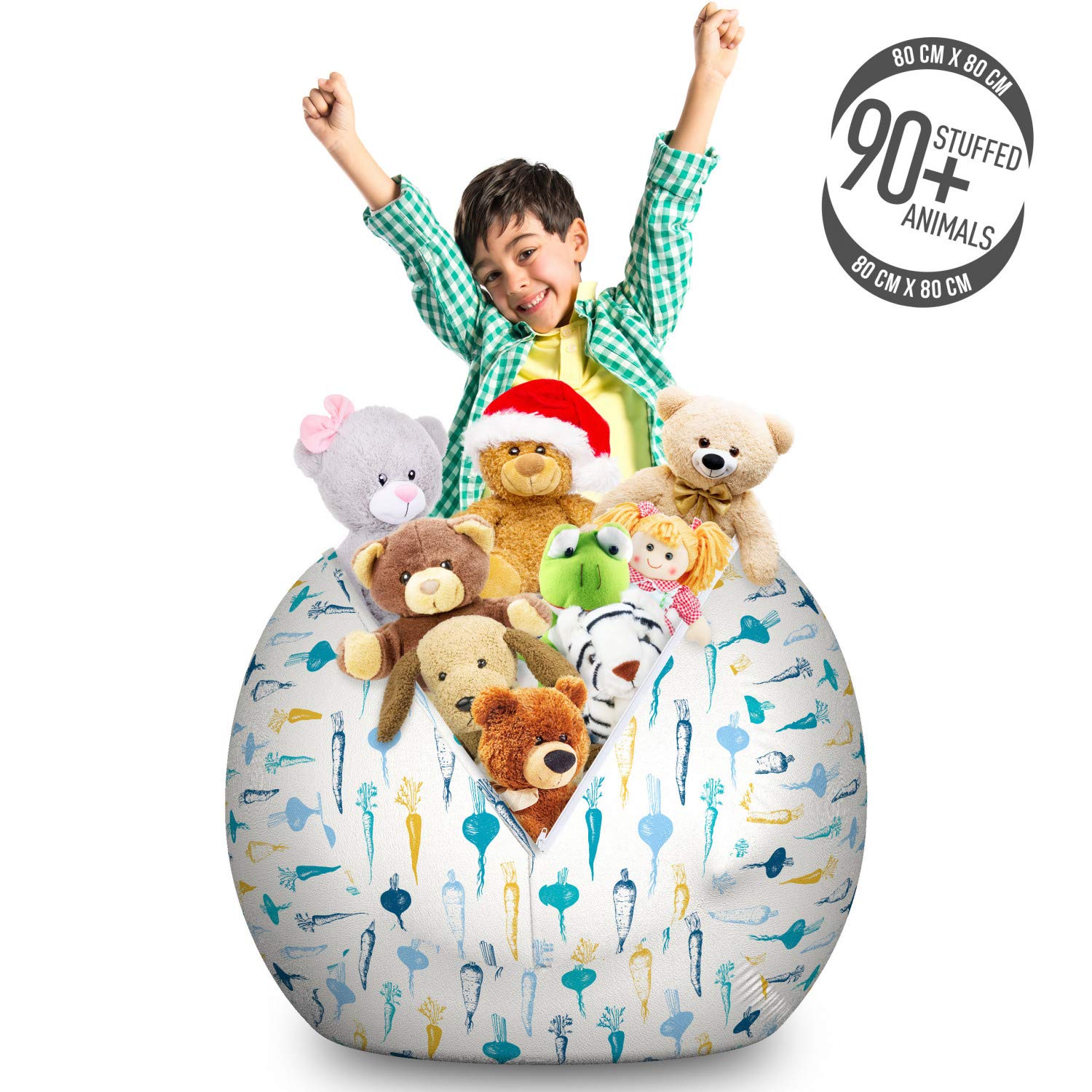 Ambesonne Washable Vegetable Storage Toy Bag Chair - Turnip & Carrot Design Stuffed Animal Organizer, Large White Multicolor - Perfect for Kids' Room, Playroom & Toy Organization