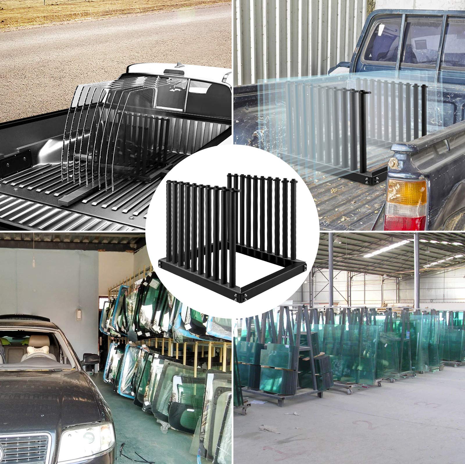 Best 9-Lite Auto Windshield Rack - Heavy Duty Steel Truck Windshield Rack with PVC Pad & Foam Padding - 24-Inch Height for Secure Glass Transportation - Perfect for Auto Shops, Glass Installers & Truck Drivers