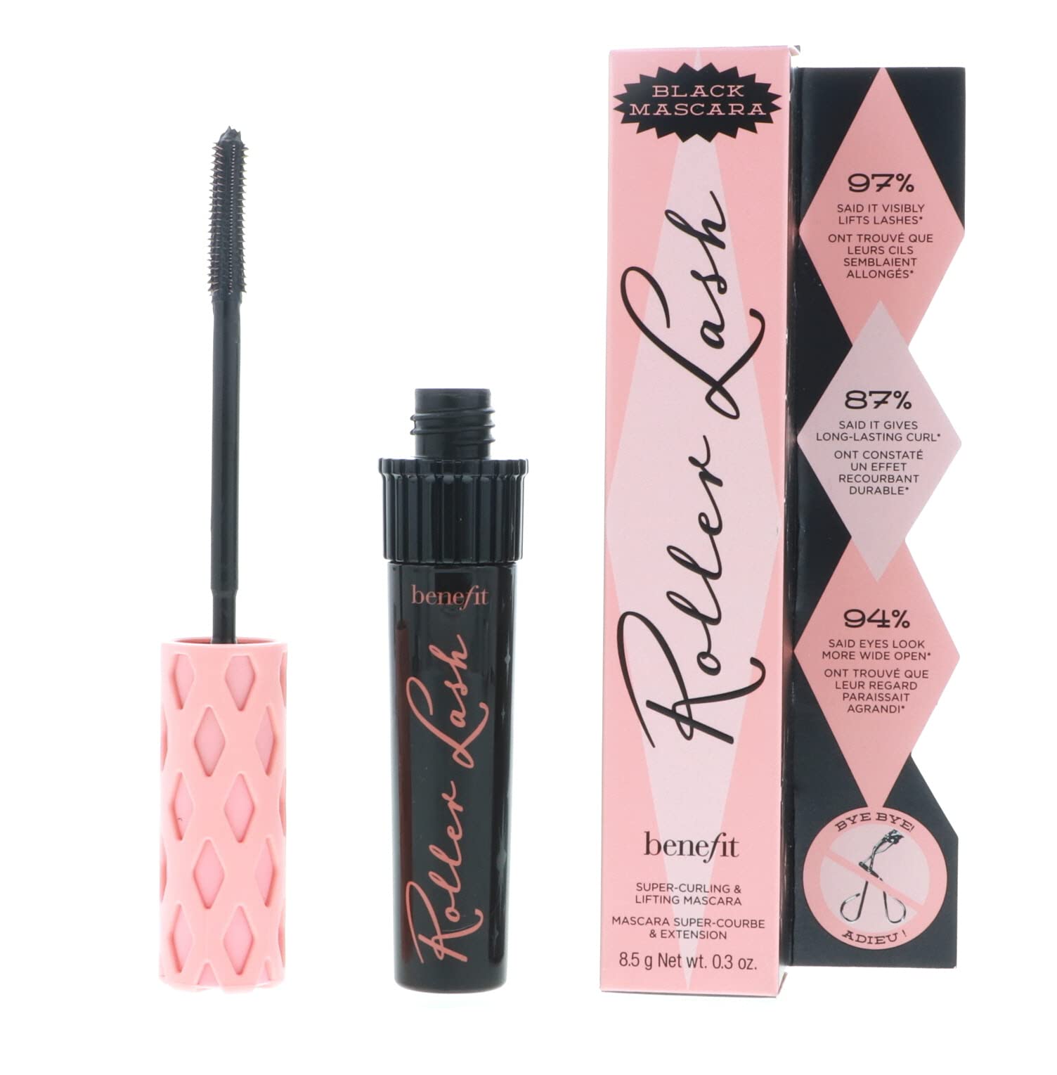 Benefit Cosmetics Roller Lash Curling & Lifting Mascara - Black (0.30 oz/8.5g) - Volumizing, Lengthening & Curling Mascara for Dramatic Lashes - Perfect for Daytime Wear & Special Occasions
