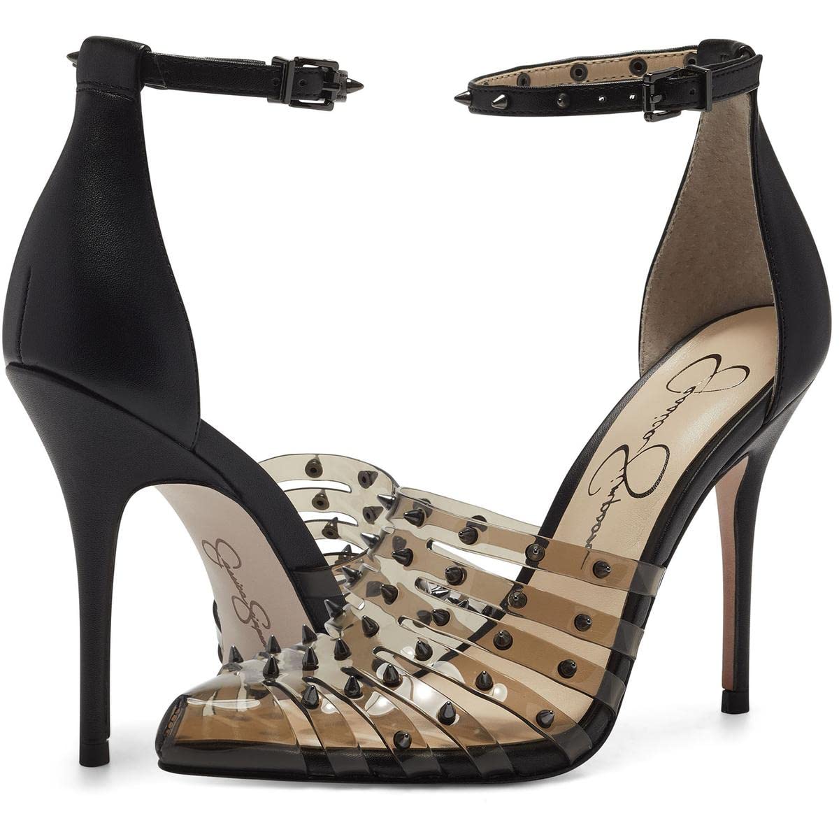 Jessica Simpson Westah Women's Studded Faux Leather Caged Dress Heels - Stylish Punk Rock Ankle Strap Pumps for Night Out, Party & Evening Wear