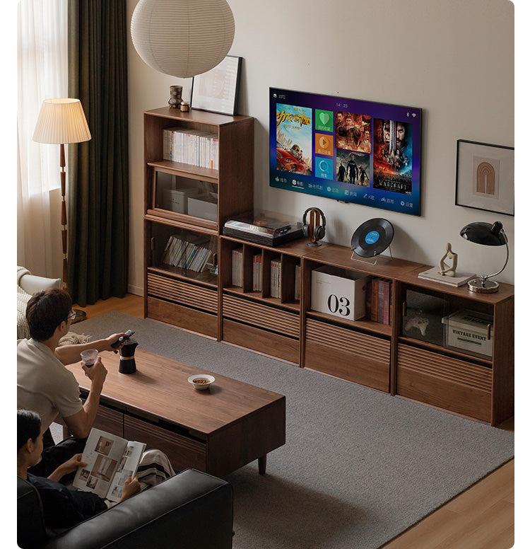 Premium Solid Oak & Black Walnut Modular Bookcase - Modern Luxury Wooden Bookshelf for Home Office, Living Room, and Library Organization