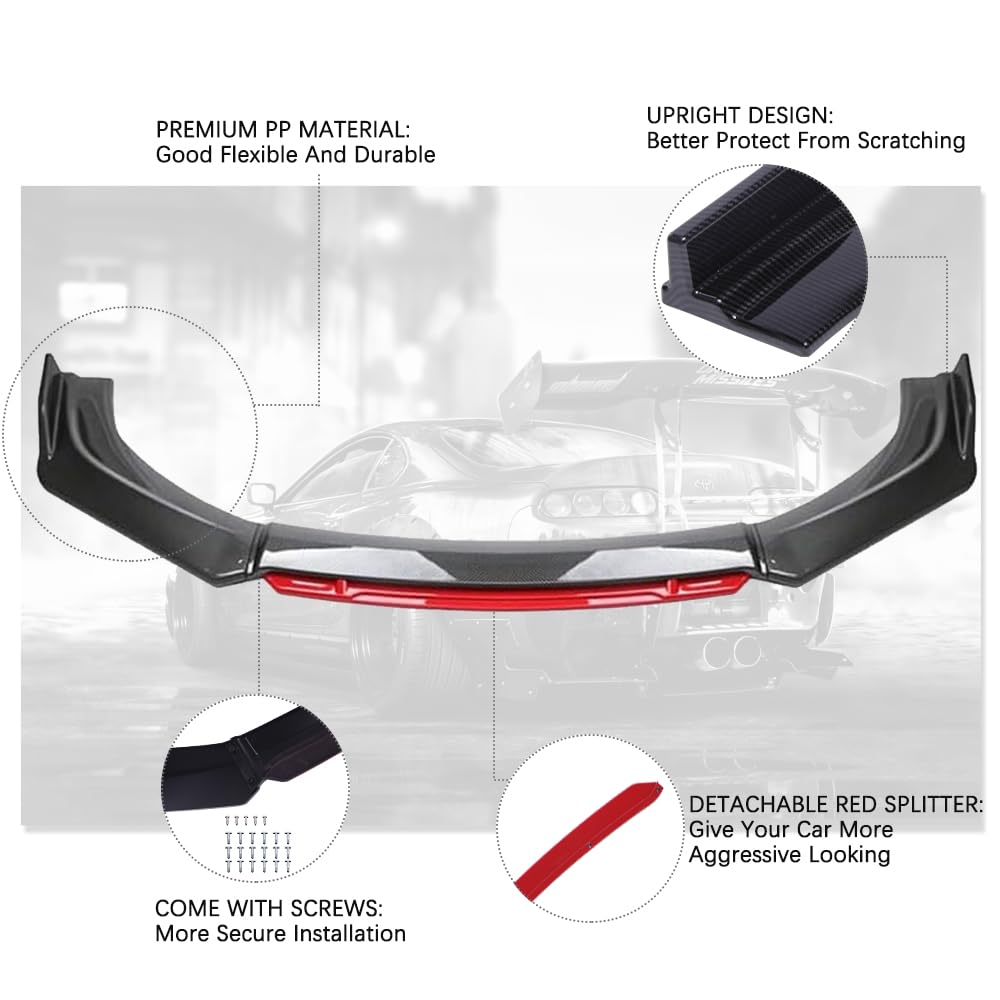 4Pcs Universal Front Bumper Lip Body Kit - ABS Glossy Black Front Lip Spoiler & Diffuser for Most Cars & Trucks - Enhance Style & Aerodynamics for Street Racing & Car Shows