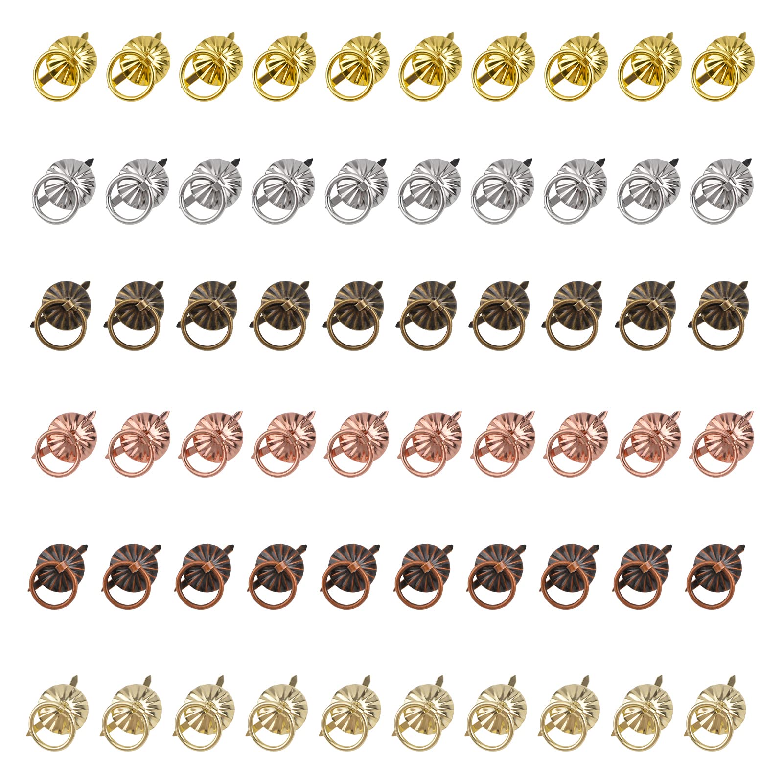 60 Pack Bronze Gold Metal Drawer Handle Rings with Pull Rings - Mini Brad Fasteners for Kitchen, Bathroom Drawers & DIY Craft Decorations - Perfect for Cabinet Hardware Upgrades and Handmade Jewelry Making