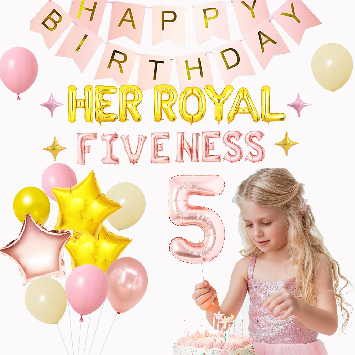 Her Royal Fiveness 5th Birthday Party Decorations for Girls - Princess Theme Party Supplies, Balloons, Banner & Backdrop - Perfect for 5 Year Old Birthday Celebrations & Special Occasions