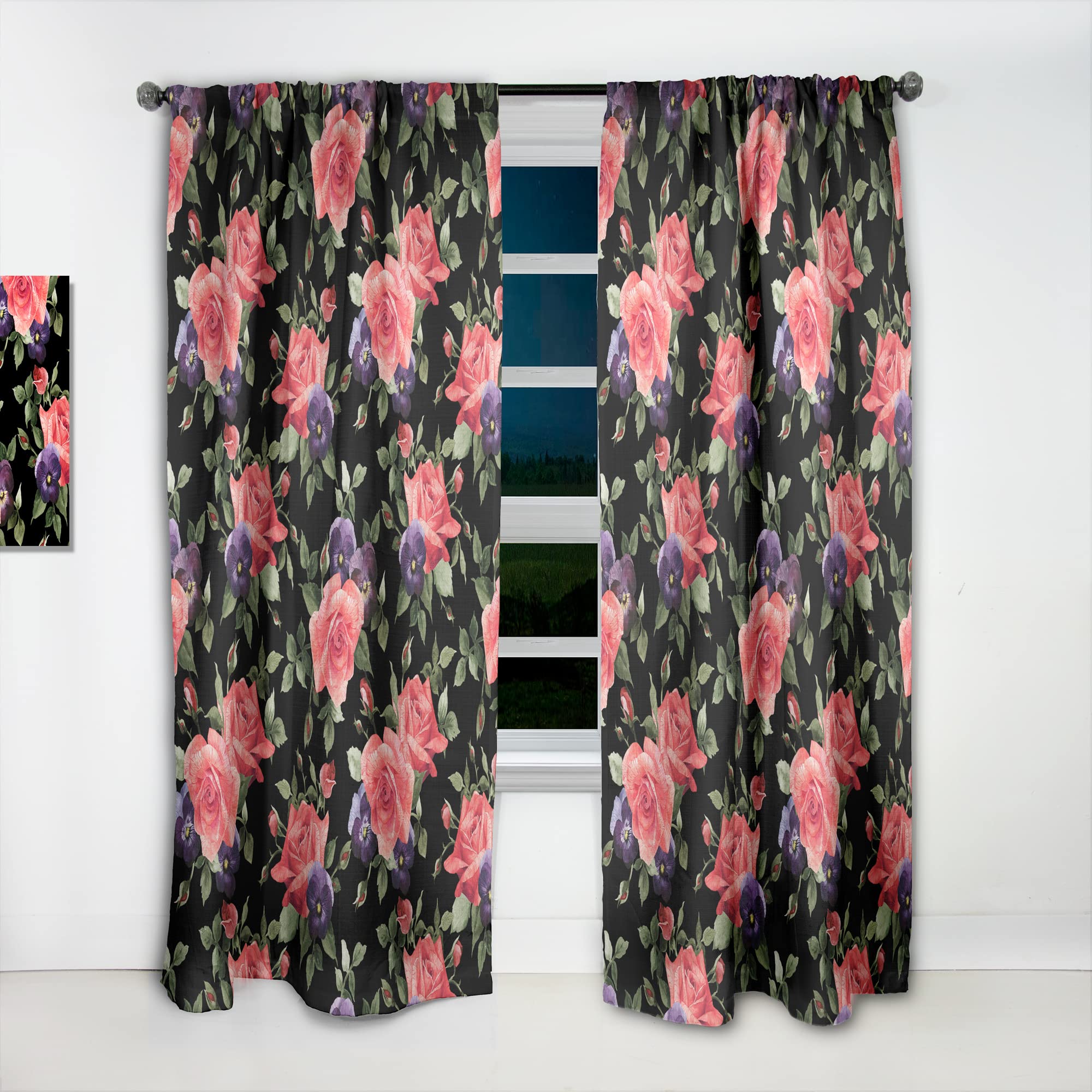 DesignQ Floral Curtains - Pansy & Rose Pattern Thermal Insulated Window Drapes for Bedroom & Living Room - Single Panel 52x120 Inches - Perfect for Home Decor & Light Blocking