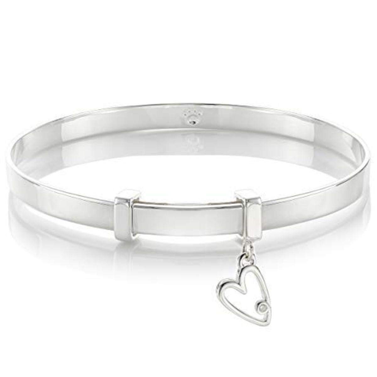 Molly B London Sterling Silver My First Diamond Love Heart Adjustable Baby Bracelet for Girls - Newborn Keepsake, Christening Gift & Birthday Present for Baby Girls