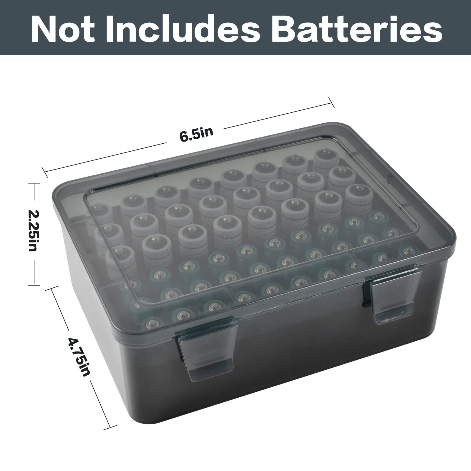 FULLCASE 54-Slot AA AAA Battery Storage Organizer - Gray Plastic Battery Case Holder for Home, Garage & Office Organization - Perfect for Drawer Storage & Battery Dispenser (Case Only)