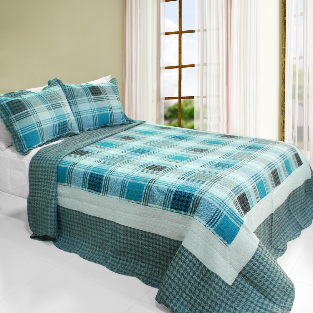 Blancho Bedding [Fantastic Land] 3-Piece Cotton Quilt Set - Vermicelli-Quilted Printed Design for Full/Queen Size Beds | Soft & Breathable Bedding for Cozy Bedrooms, Guest Rooms & Dorm Decor