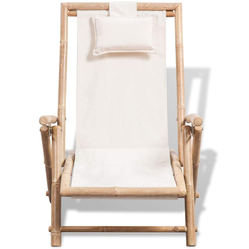 FAMIROSA Adjustable Folding Beach Chair - Portable Bamboo Chaise Lounge with Canvas Seat for Poolside, Patio, Backyard & Travel - 24.4
