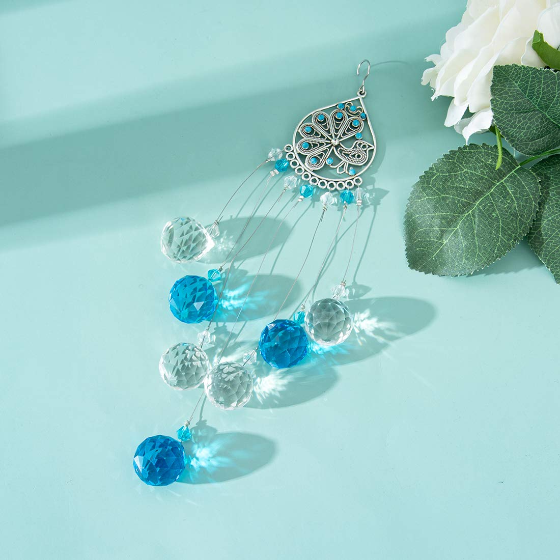 Light Blue Crystal Prisms Ball Suncatcher - Rainbow Maker Window Decor, Feng Shui Ornament & Healing Pendant Gift for Home, Office, Meditation Room - Creates Beautiful Rainbows for Relaxation & Positive Energy