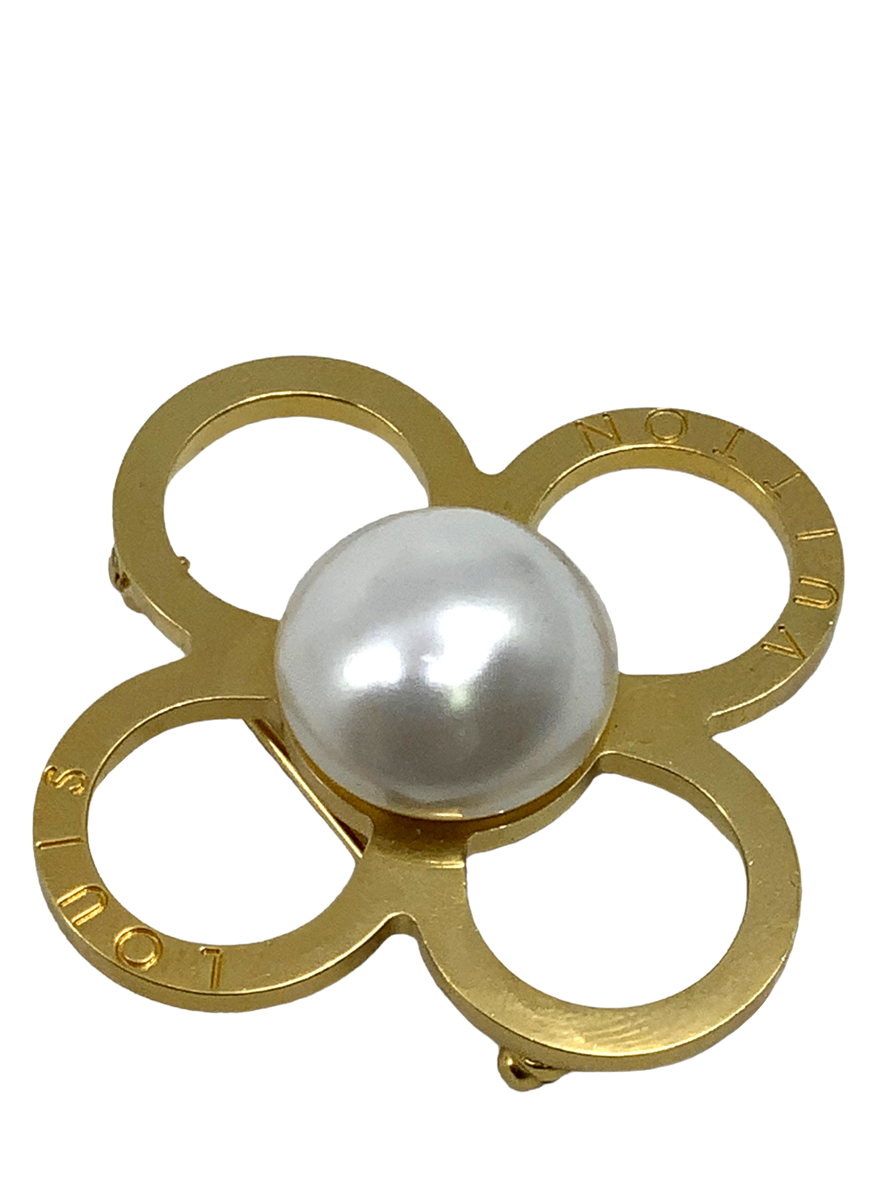 Louis Vuitton Monogram Flower Pearl Brooch Pin - Elegant Pearl Accent for Women's Jackets, Scarves & Handbags - Perfect for Weddings, Parties & Special Occasions