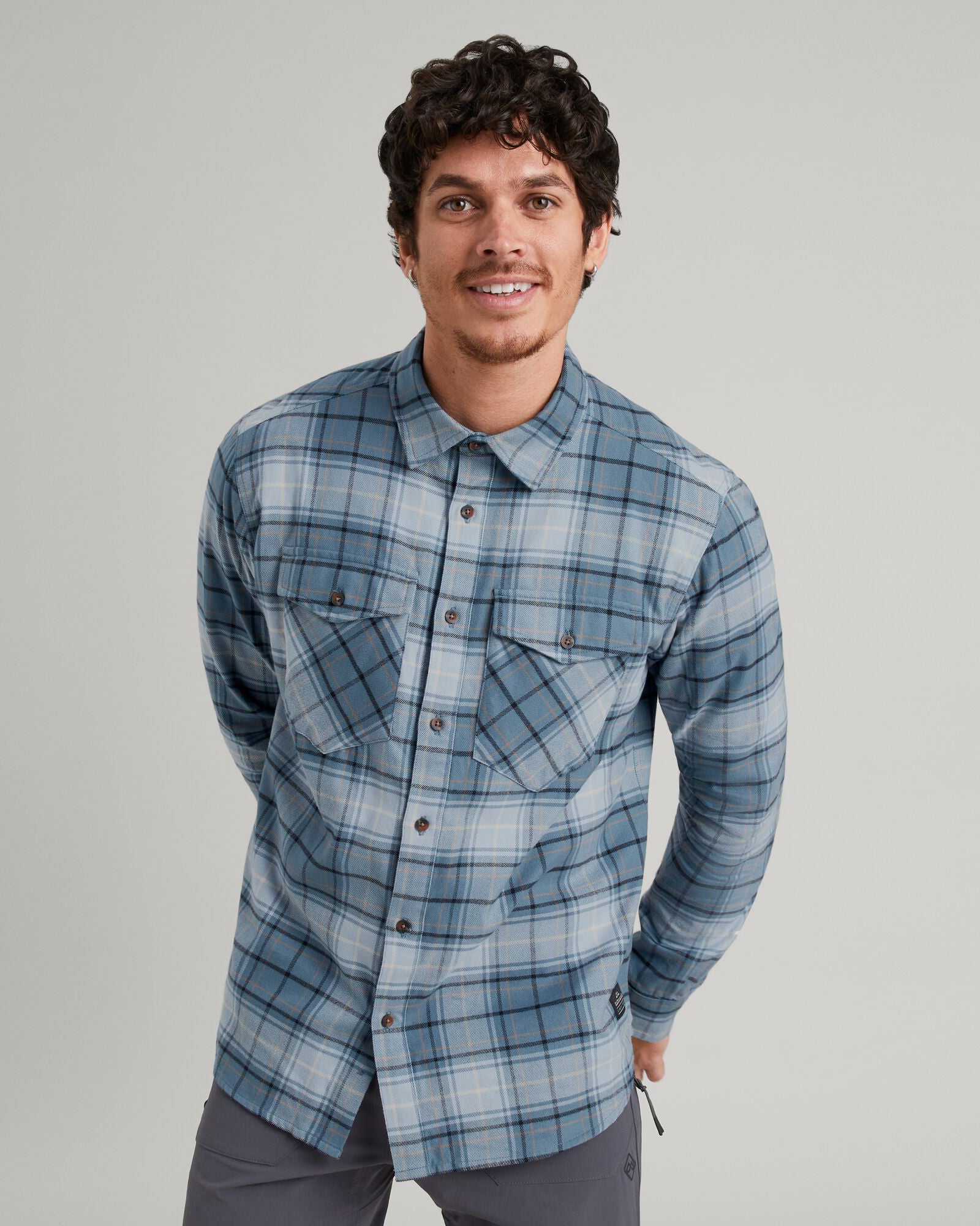 Men's Carrillon HF Long Sleeve Shirt - Ripple/Meteor Check Plaid Flannel - Comfortable Casual Button Down for Work, Outdoor & Fall Fashion