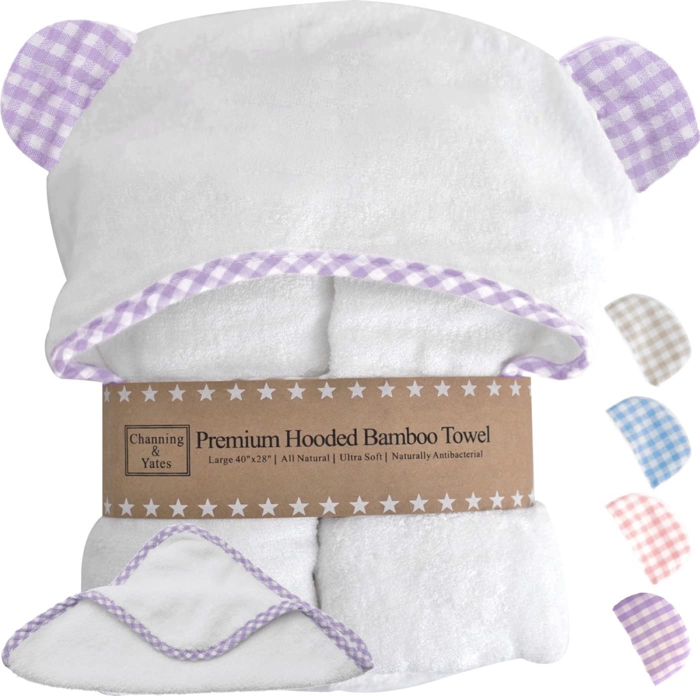 Channing & Yates Premium Organic Bamboo Viscose Hooded Baby Towel & Washcloth Set for Girls - Soft Purple Baby Girl Bath Towels with Hood - Perfect for Newborns, Infants & Toddlers Bath Time, Spa Day & Gift Giving