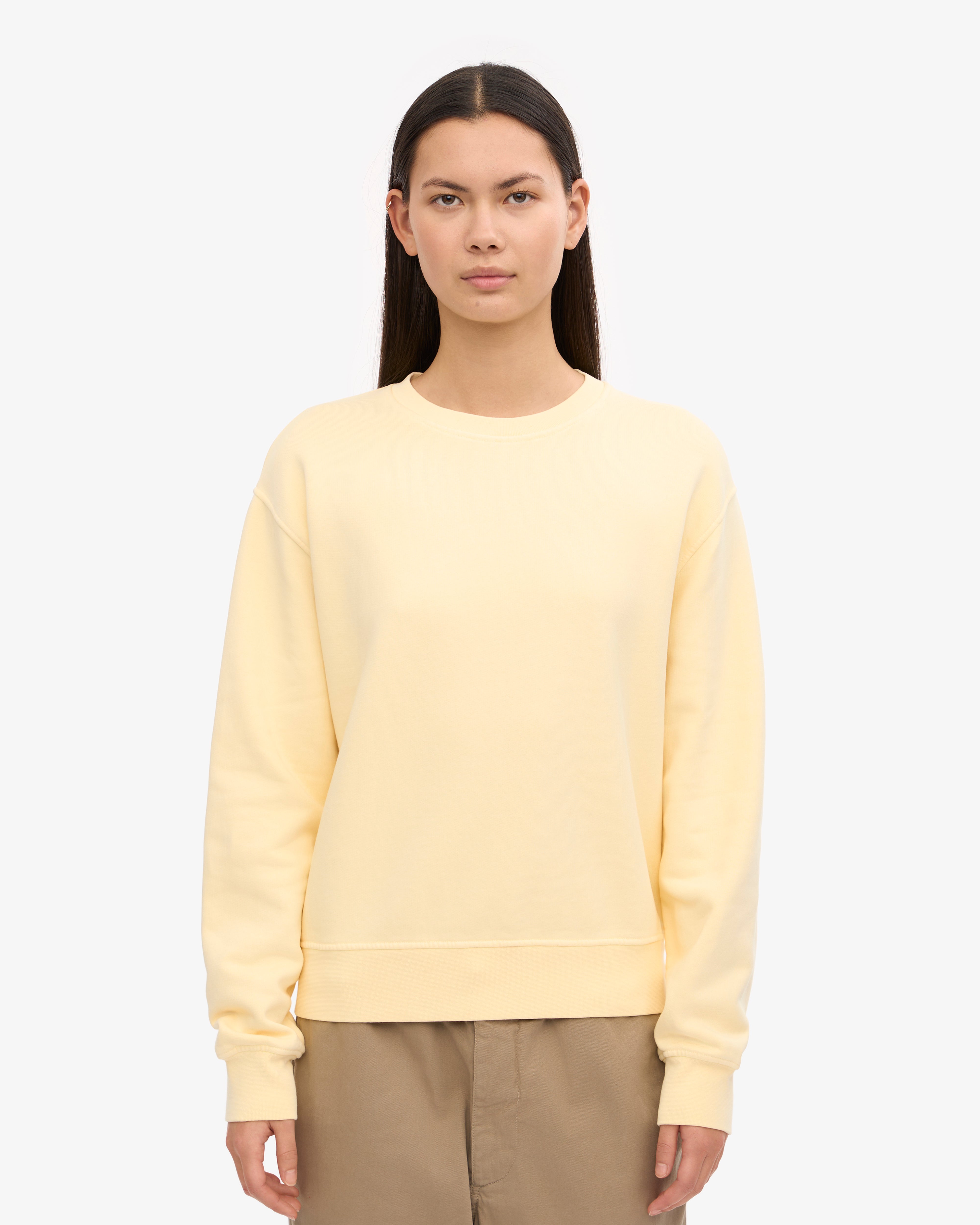 Women's Classic Organic Cotton Crew Neck T-Shirt - Soft Yellow - Casual Wear, Everyday Comfort, Eco-Friendly Fashion