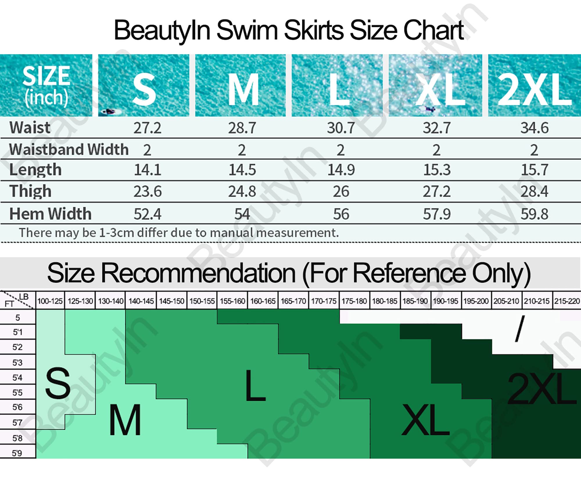 Beautyin Women's Tummy Control Swim Skirt with Built-in Briefs - High Waist Swimwear for Beach, Pool & Vacation | Solid Color Tankini Bottoms for Swimming, Surfing & Water Sports
