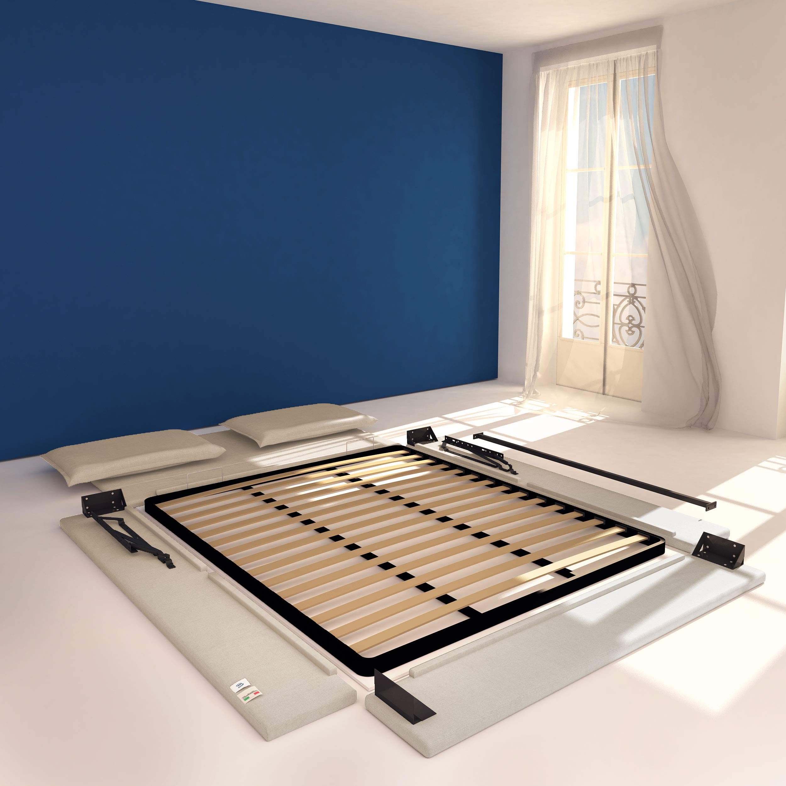 Baldiflex Licia Queen Size Bed Frame with Upholstered Headboard & Slatted Base - 160x190cm Synthetic Leather Platform Bed for Mattress Support | Perfect for Master Bedrooms & Guest Rooms