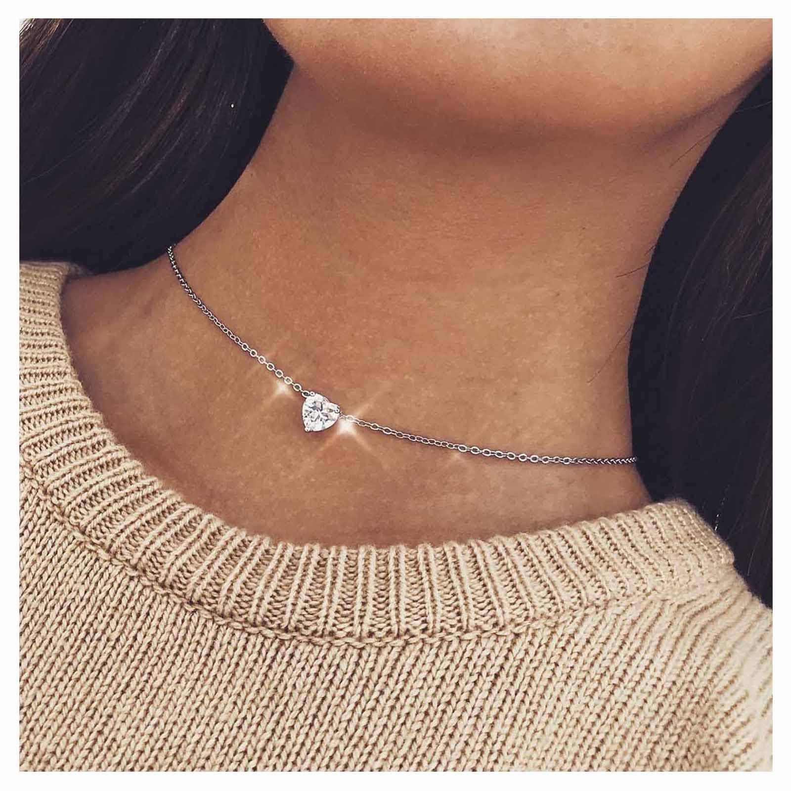 Boho Crystal Love Heart Necklace for Women - Elegant Rhinestone Heart Pendant Drop Necklace with Chain, Perfect for Valentine's Day, Anniversary, Birthday Gifts & Everyday Wear